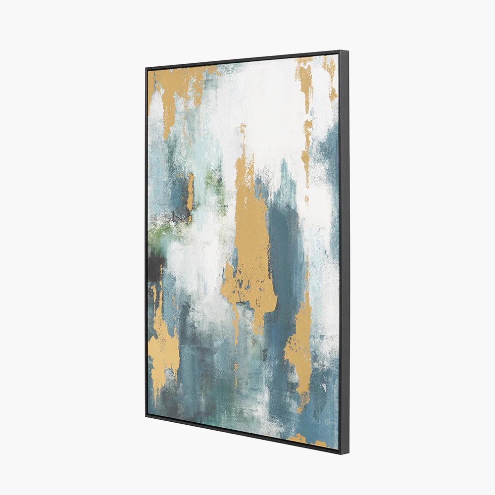 Gold and Blue Tone Abstract Canvas with Black Frame - Image 7