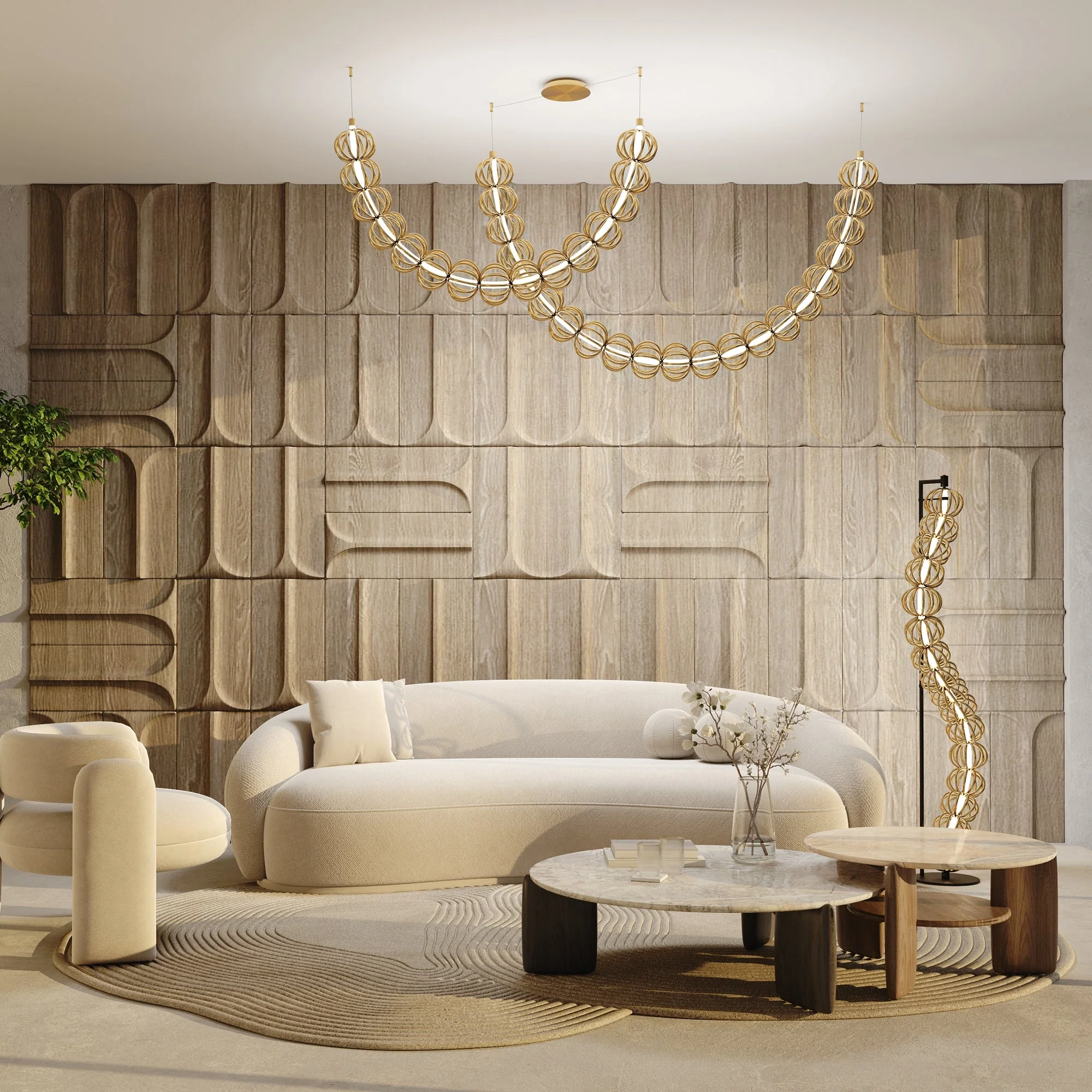Golden Cage Floor lamp Integrated LED - Gold & White Finish - Image 4