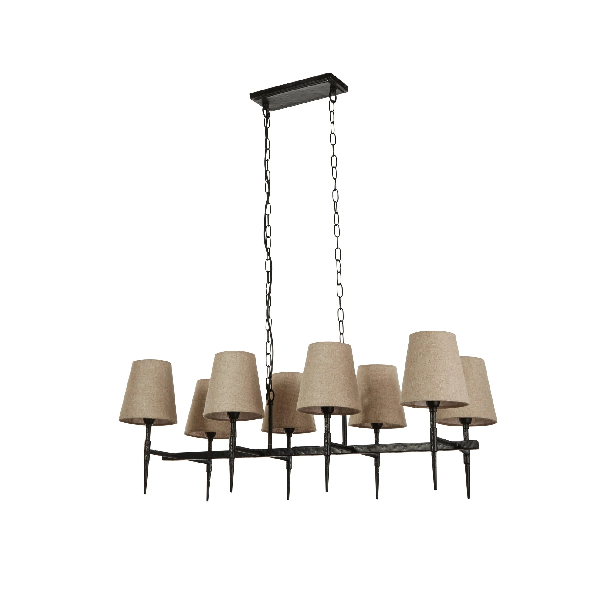Gothic 8lt Bar Pendant, Adjustable Height, Dimmable- Hammered Black Metal & Natural Linen - Image 2