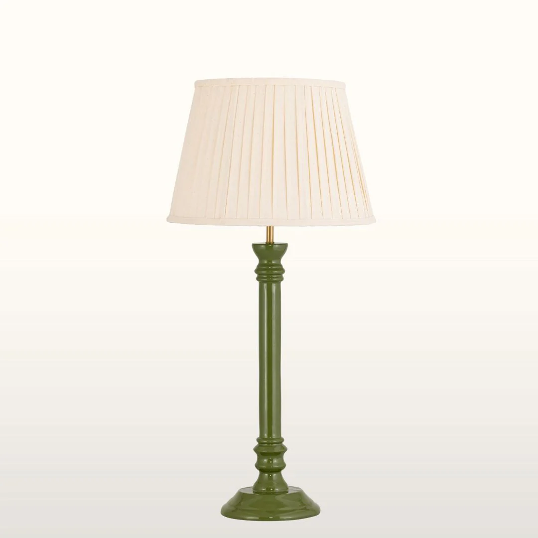 Roches Green Enamel Table Lamp- Natural/ Green Lampshades - Image 2