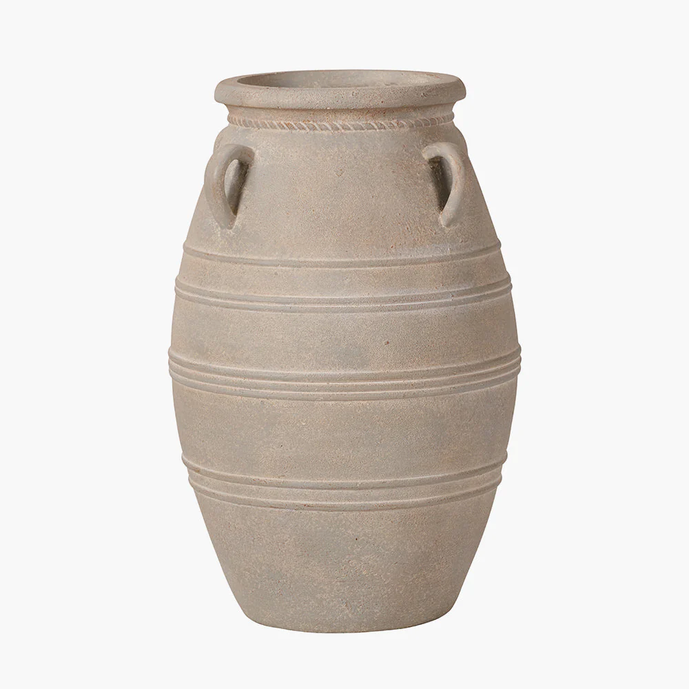 Grey Wash Fibrestone Decorative Vase with Handles - Small/Large - Image 2