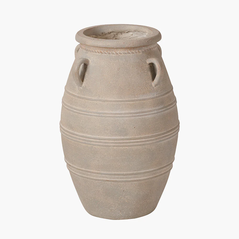 Grey Wash Fibrestone Decorative Vase with Handles - Small/Large - Image 3