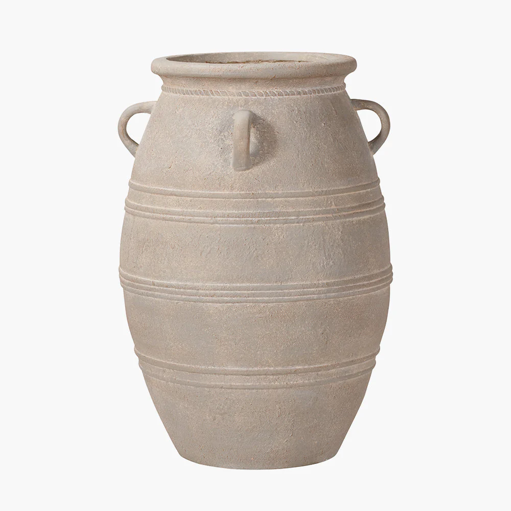 Grey Wash Fibrestone Decorative Vase with Handles - Small/Large - Image 6