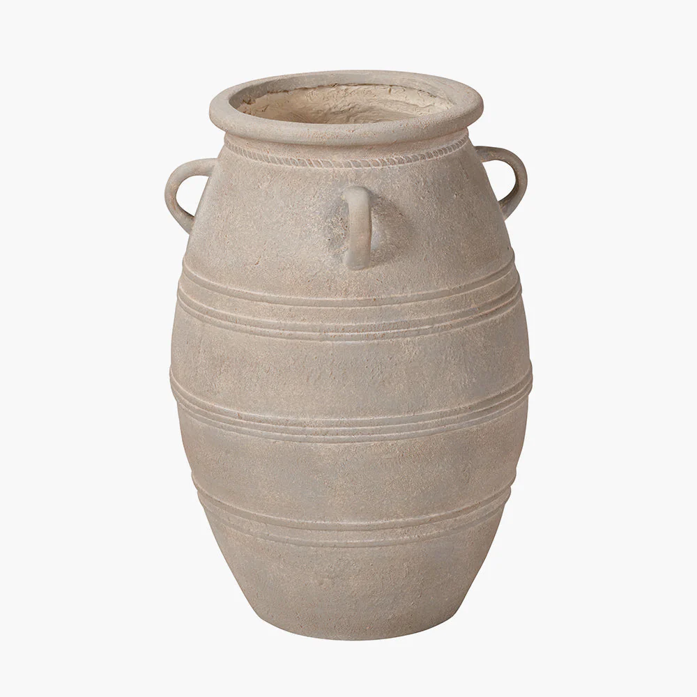 Grey Wash Fibrestone Decorative Vase with Handles - Small/Large - Image 7