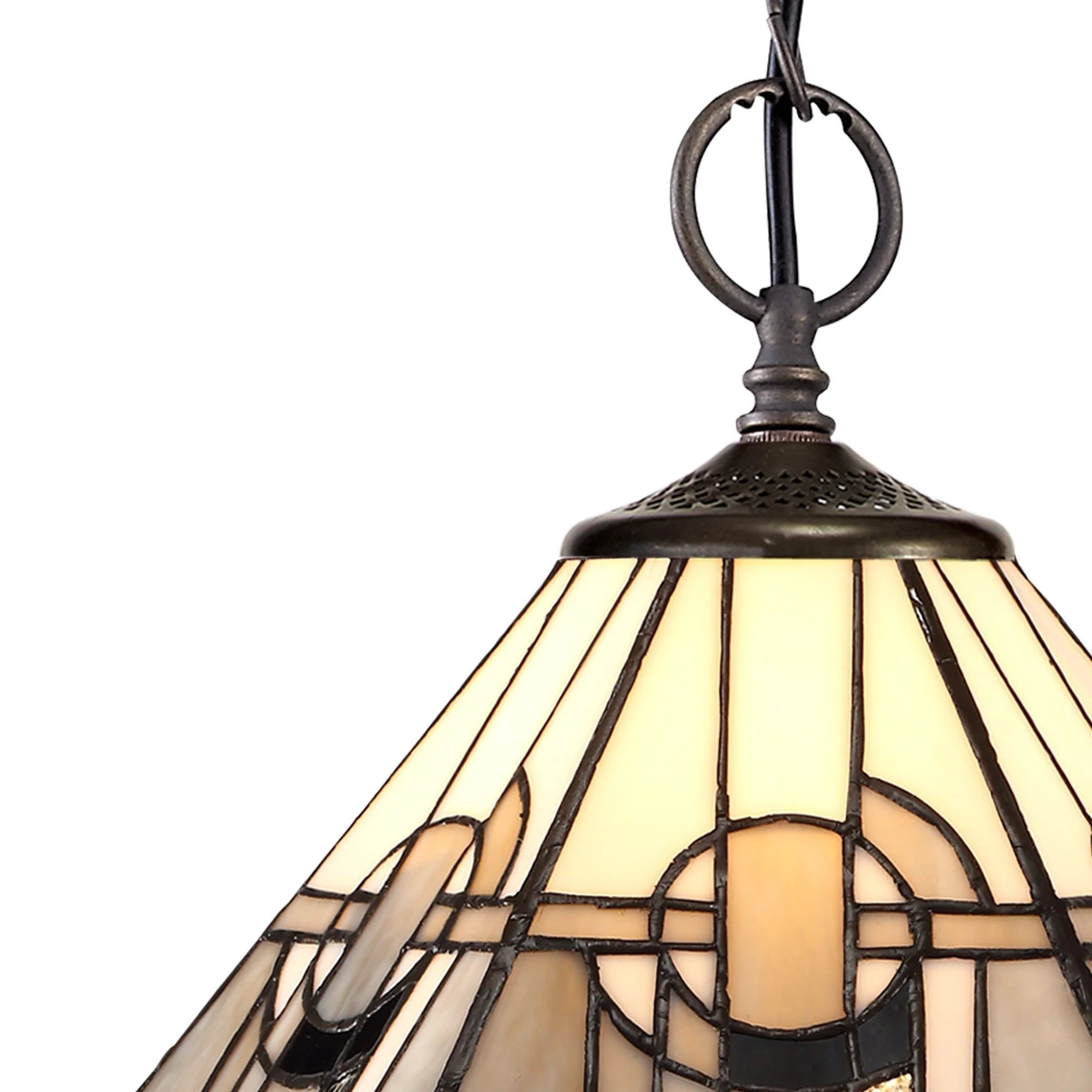 Guild 1/2/3 Light Downlighter Pendant E27 With 30/40cm Tiffany Shade, White/Grey/Black/Clear Crystal/Aged Antique Brass - Image 6