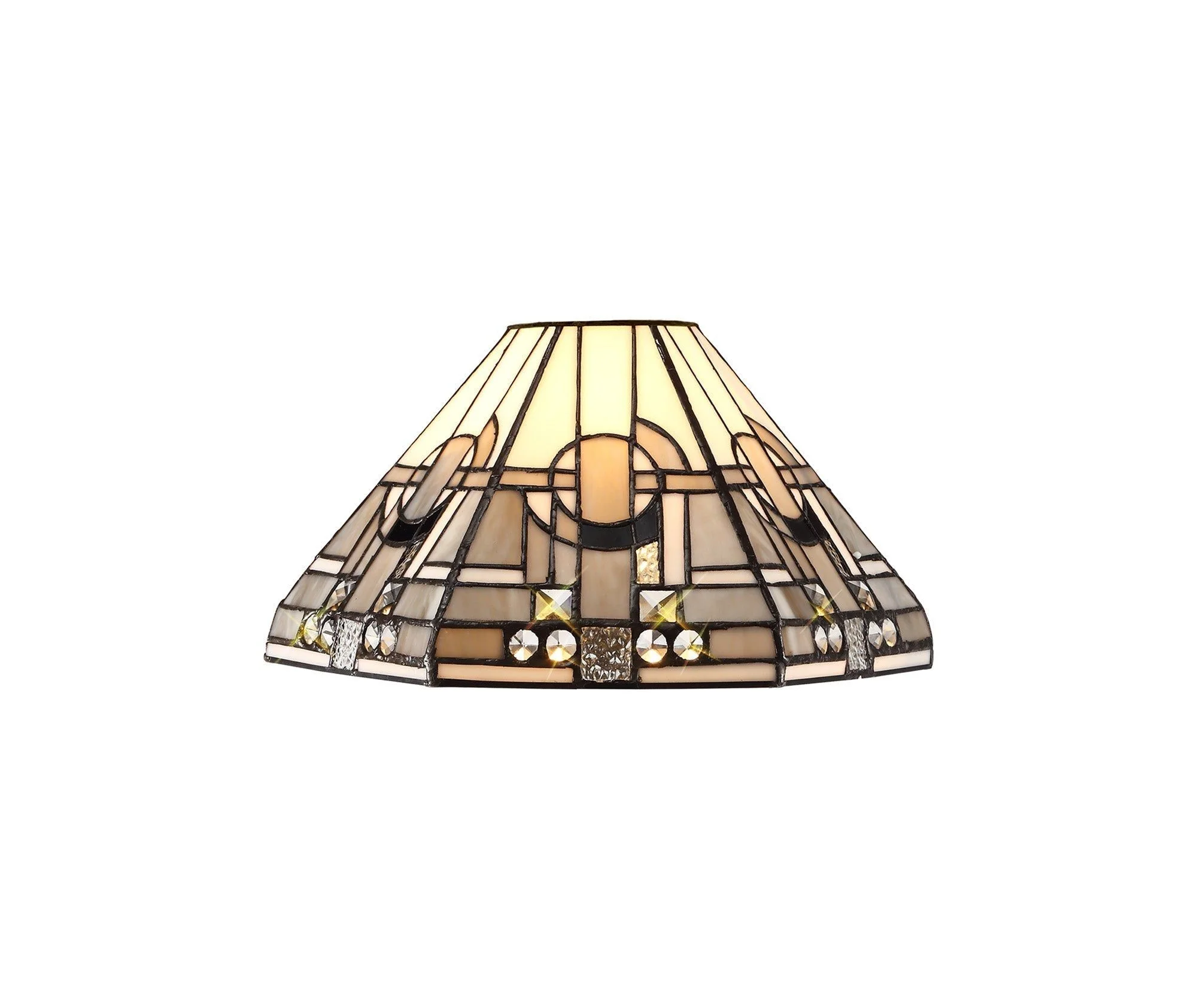 Guild 1/2 Light Curved Table Lamp E27 With 30cm Tiffany Shade, White/Grey/Black/Clear Crystal/Aged Antique Brass - Image 10