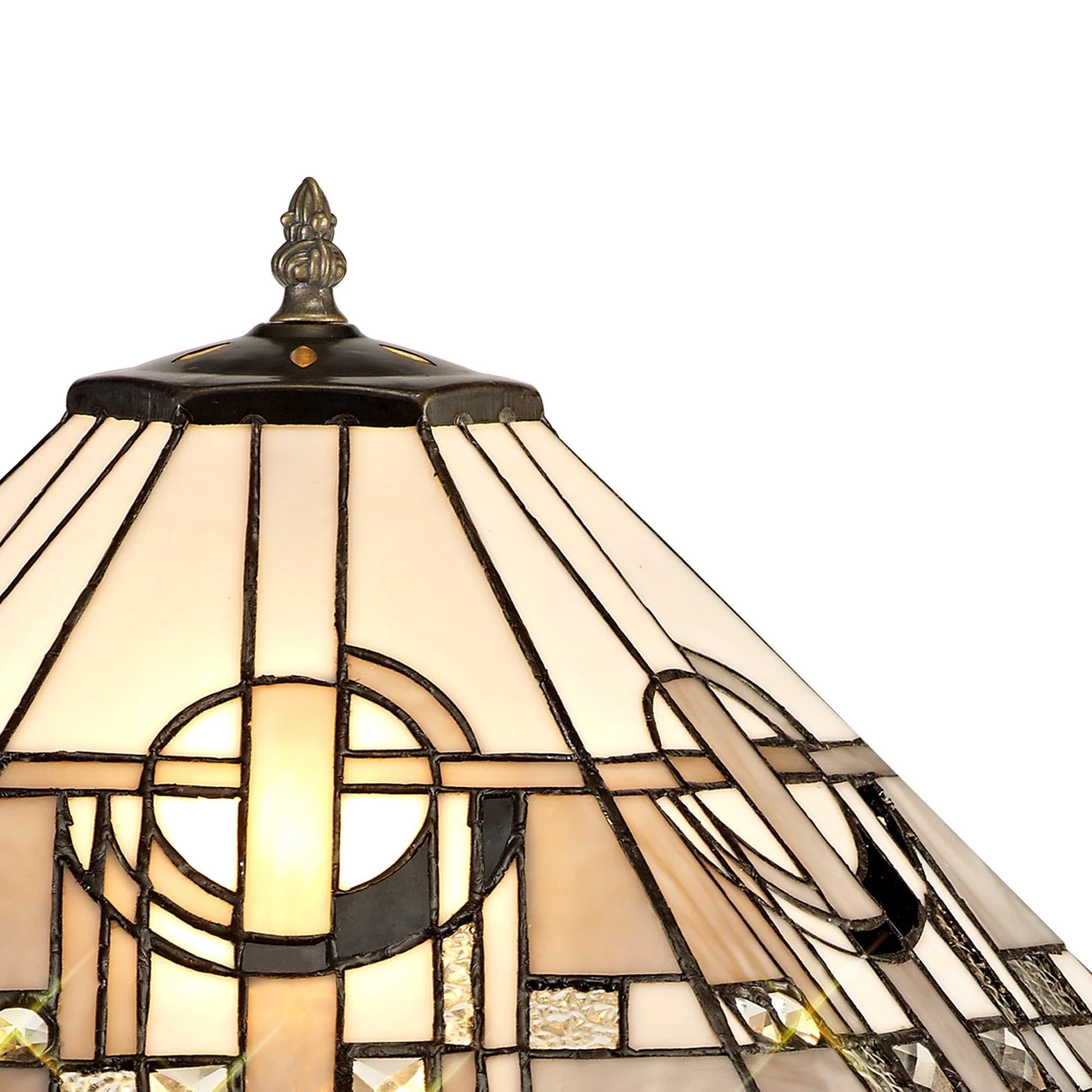 Guild 1/2 Light Curved Table Lamp E27 With 30cm Tiffany Shade, White/Grey/Black/Clear Crystal/Aged Antique Brass - Image 6
