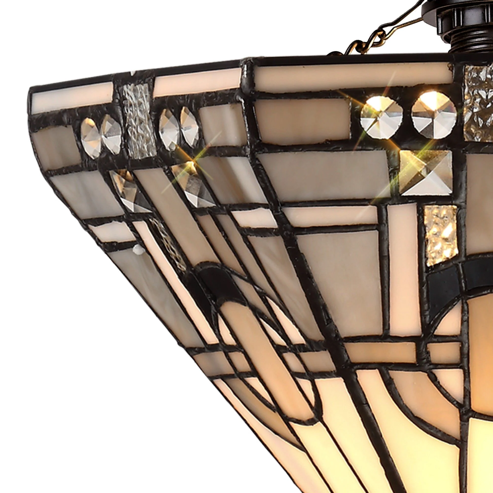 Guild 1 Light Uplighter Pendant E27 With 30cm Tiffany Shade, White/Grey/Black/Clear Crystal - Image 3