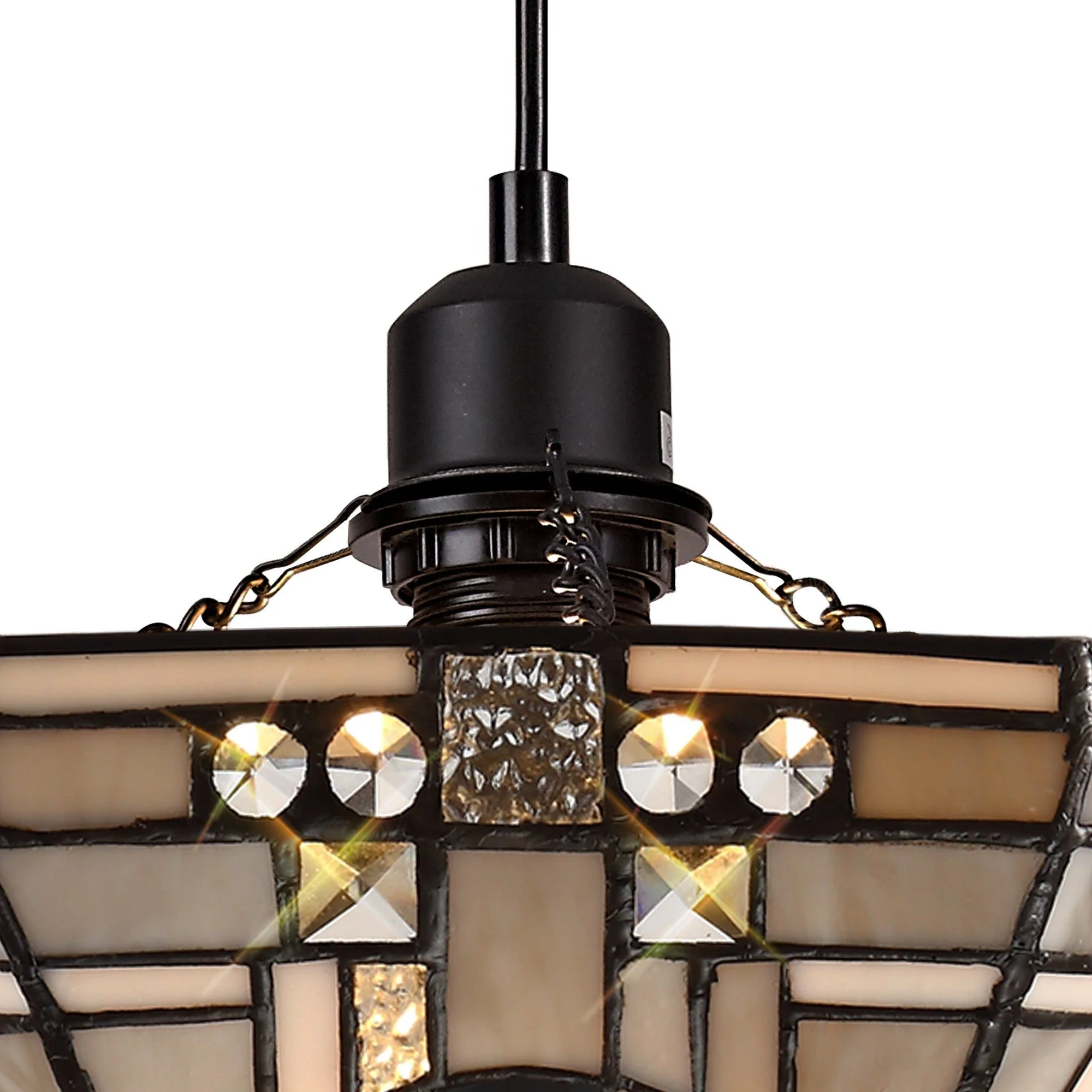 Guild 1 Light Uplighter Pendant E27 With 30cm Tiffany Shade, White/Grey/Black/Clear Crystal - Image 5