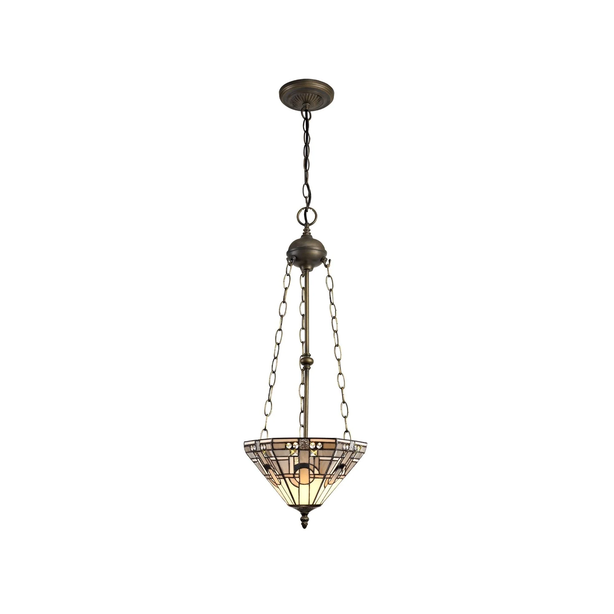 Guild 2/3/4 Light Uplighter Pendant E27 With 30cm Tiffany Shade, White/Grey/Black/Clear Crystal/Aged Antique Brass - Image 2