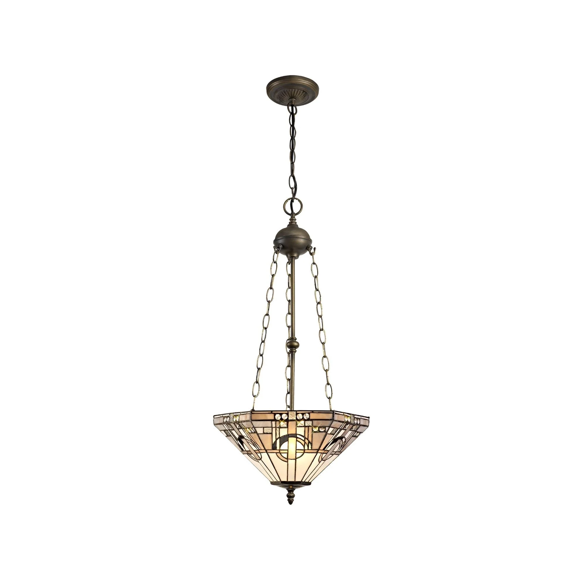 Guild 2/3/4 Light Uplighter Pendant E27 With 30cm Tiffany Shade, White/Grey/Black/Clear Crystal/Aged Antique Brass - Image 3