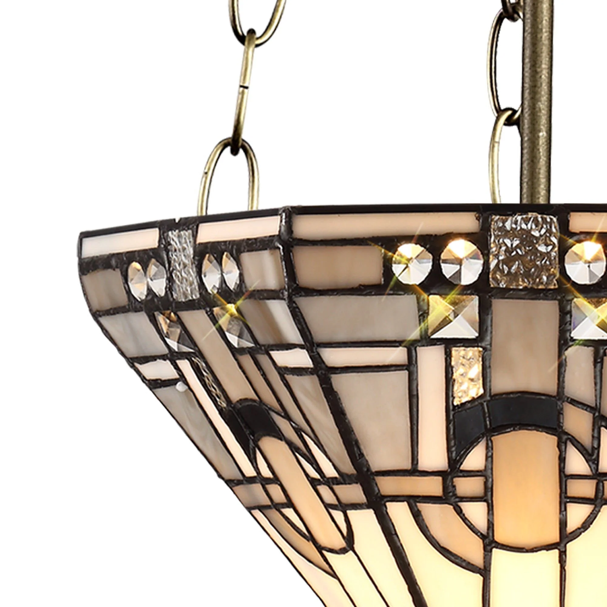 Guild 2/3/4 Light Uplighter Pendant E27 With 30cm Tiffany Shade, White/Grey/Black/Clear Crystal/Aged Antique Brass - Image 5