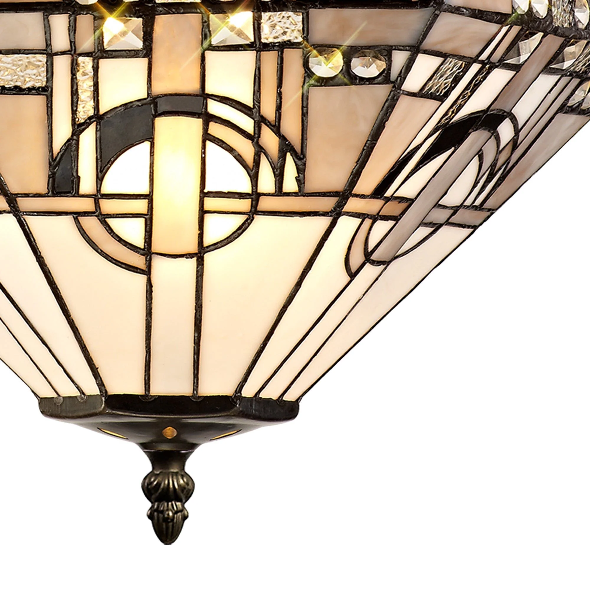 Guild 2/3/4 Light Uplighter Pendant E27 With 30cm Tiffany Shade, White/Grey/Black/Clear Crystal/Aged Antique Brass - Image 6