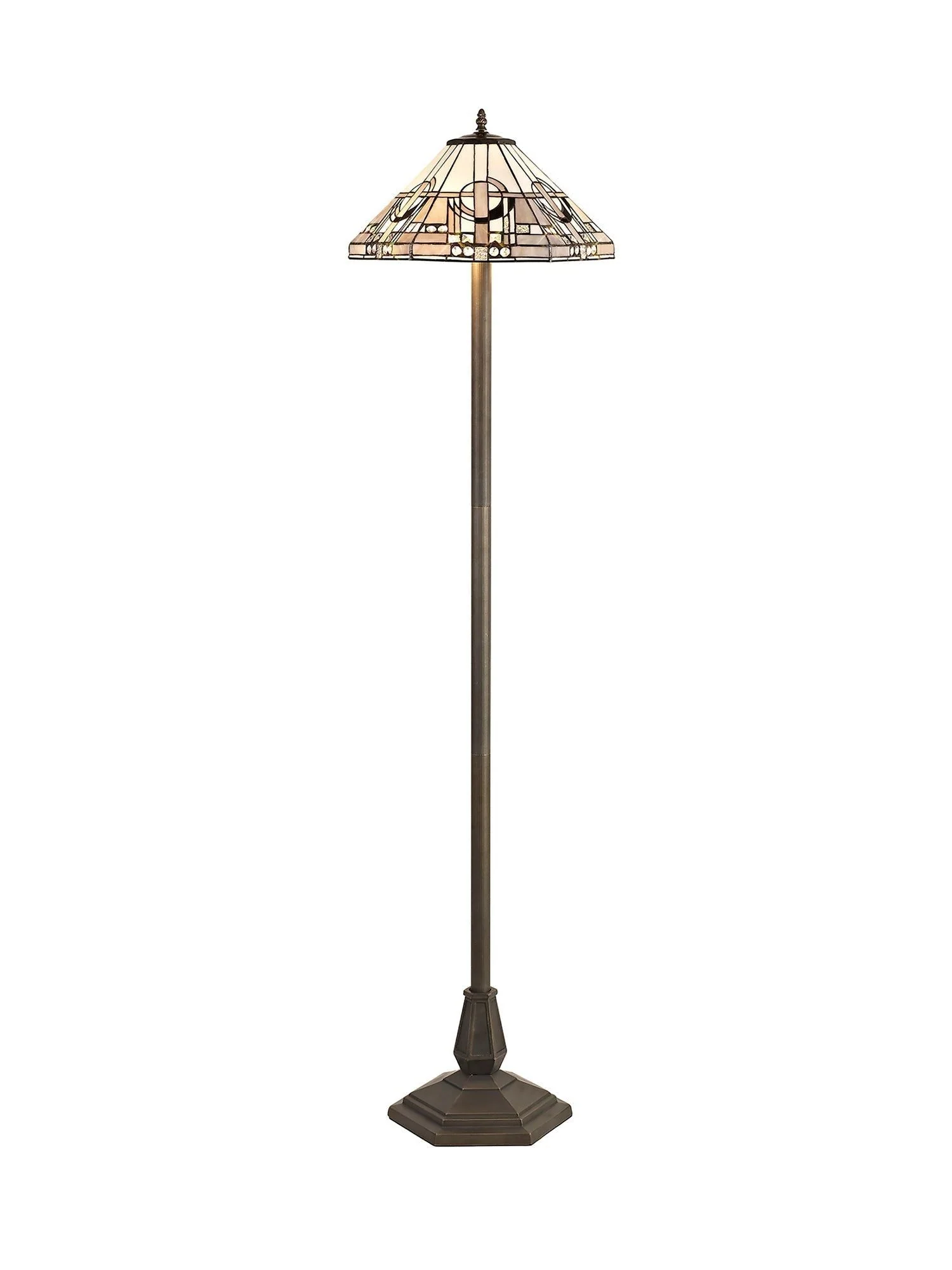 Guild 2 Light Leaf/Octagonal/Stepped  Design Floor Lamp E27 With 40cm Tiffany Shade, White/Grey/Black/Clear Crystal/Aged Antique Brass - Image 2