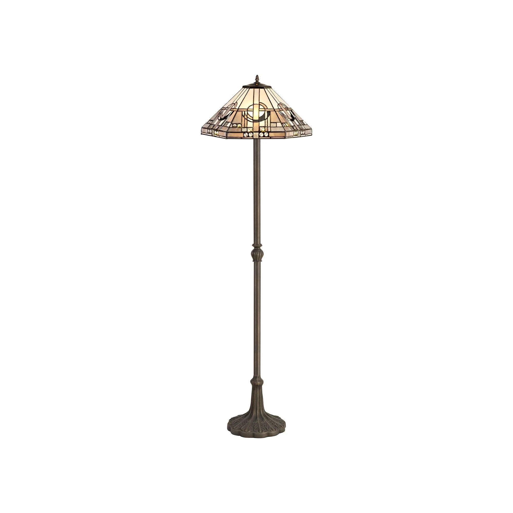 Guild 2 Light Leaf/Octagonal/Stepped  Design Floor Lamp E27 With 40cm Tiffany Shade, White/Grey/Black/Clear Crystal/Aged Antique Brass - Image 3