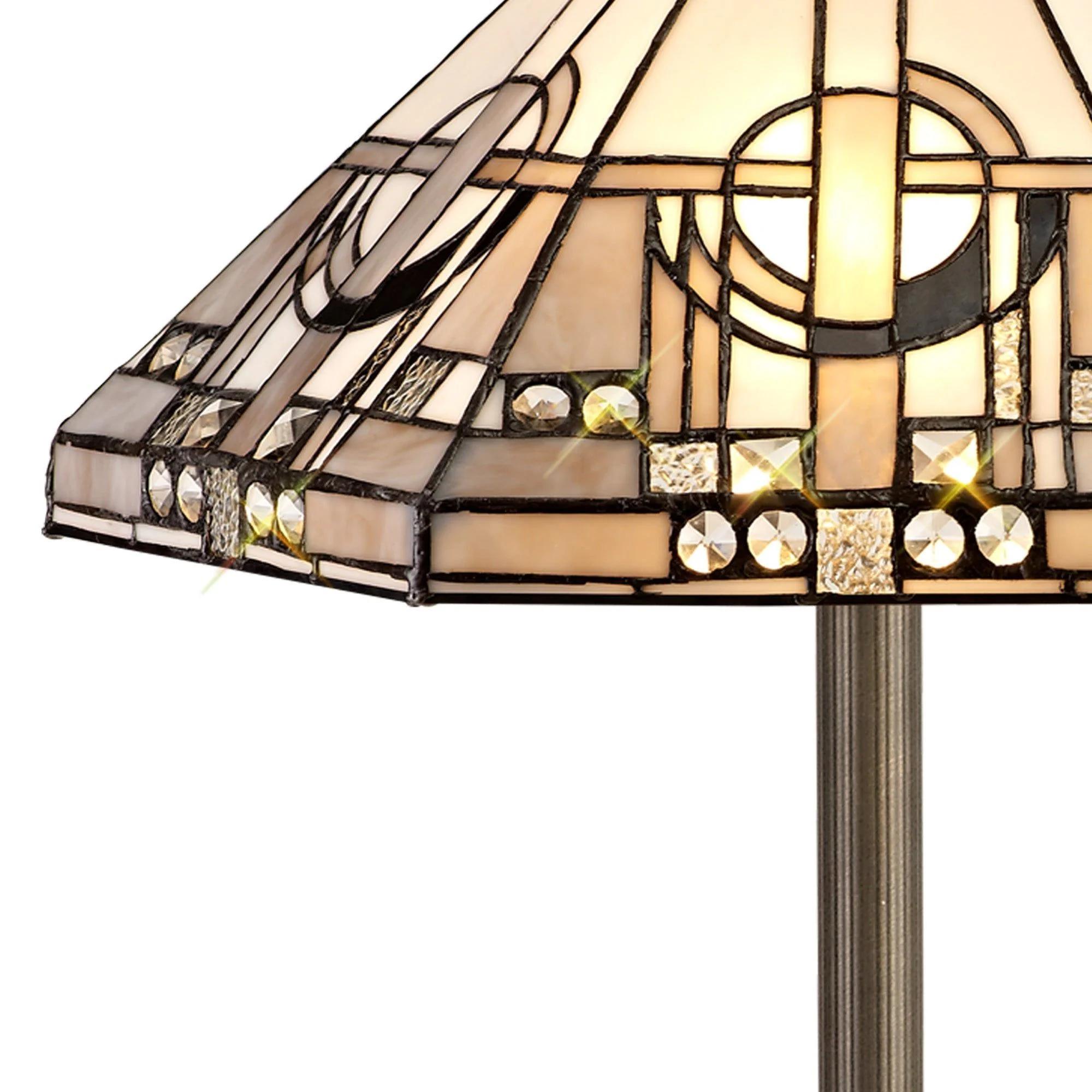 Guild 2 Light Leaf/Octagonal/Stepped  Design Floor Lamp E27 With 40cm Tiffany Shade, White/Grey/Black/Clear Crystal/Aged Antique Brass - Image 4