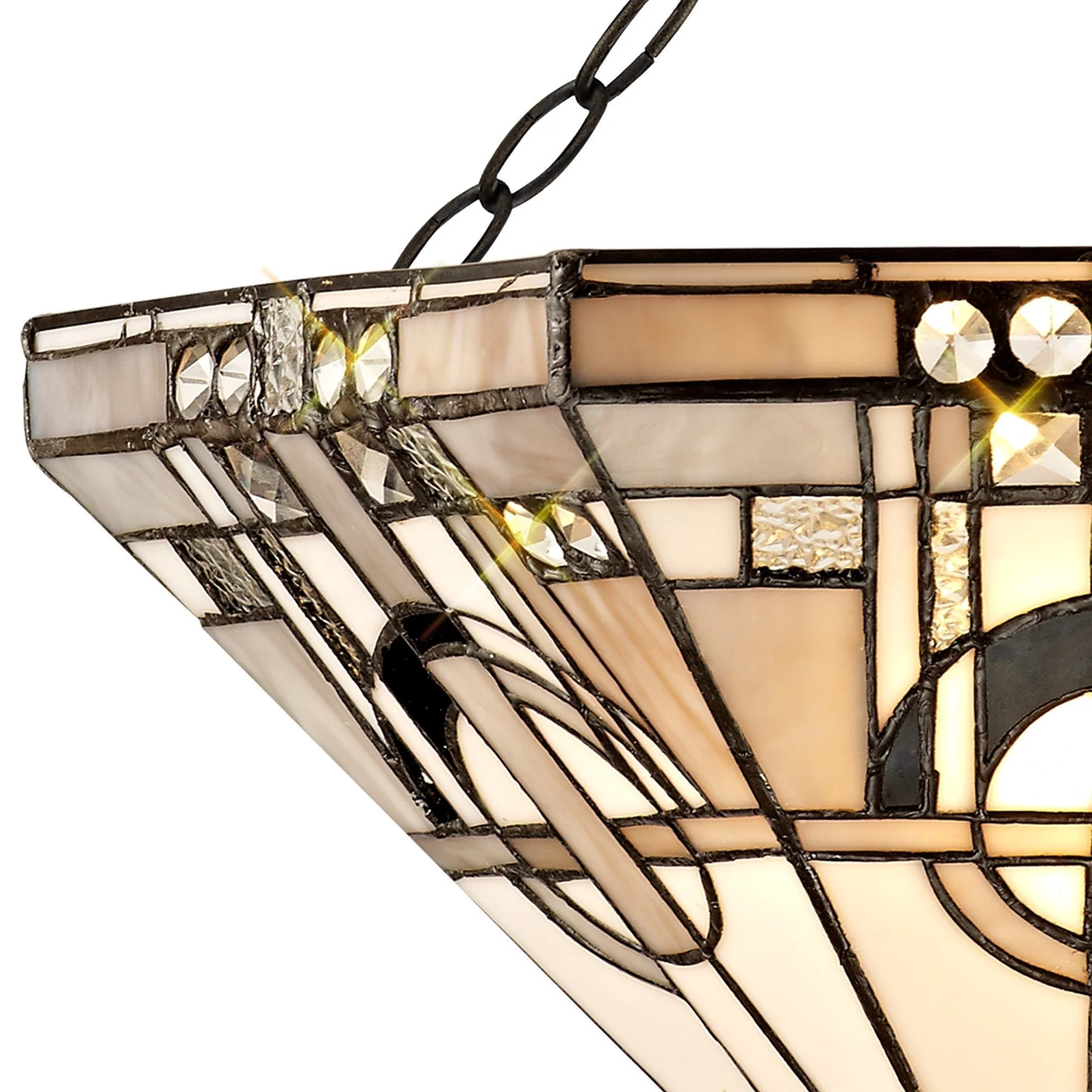 Guild 3 Light E27 Semi Ceiling With Tiffany Shade 30/40cm Shade, White/Grey/Black/Clear Crystal/Aged Antique Brass - Image 3