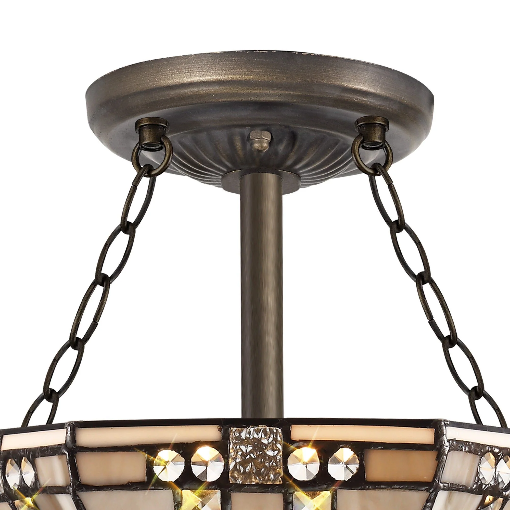Guild 3 Light E27 Semi Ceiling With Tiffany Shade 30/40cm Shade, White/Grey/Black/Clear Crystal/Aged Antique Brass - Image 4