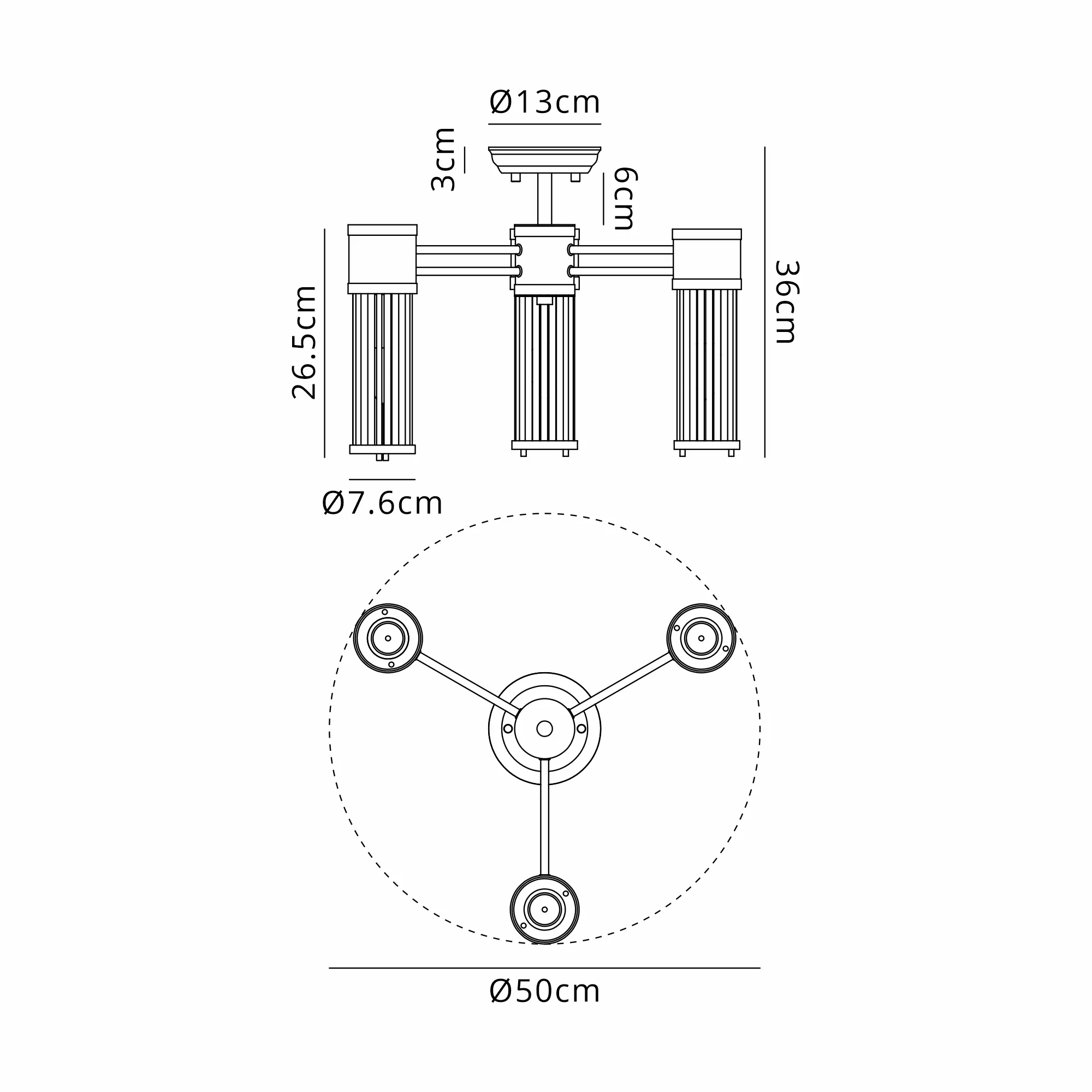 Gwen 3 Light Glass Rod Semi Flush IP44- Various Finishes - Image 18