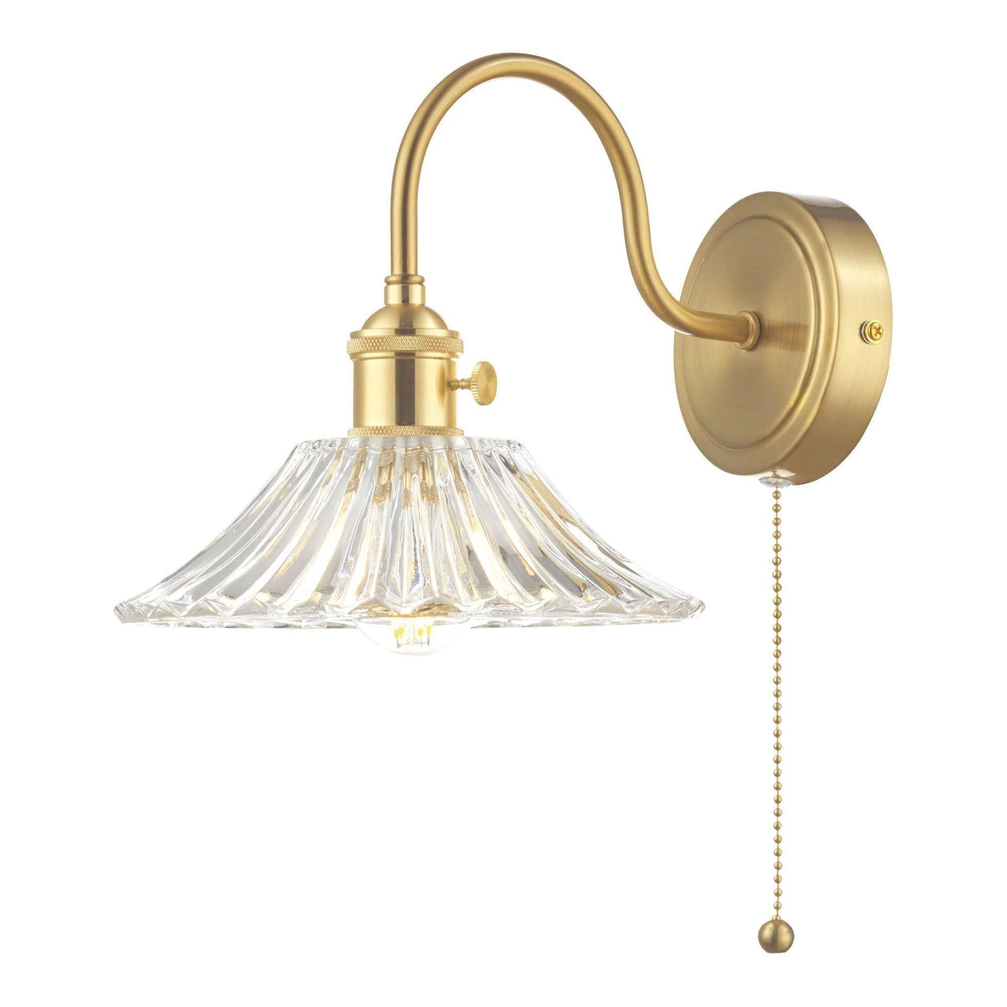 Hadano - 1lt Wall Light Antique Chrome With Clear Flared Glass/Ribbed Glass/Antique Pewter Shade/Aged Brass Shade/Clear Ribbed Glass Shade - Image 2