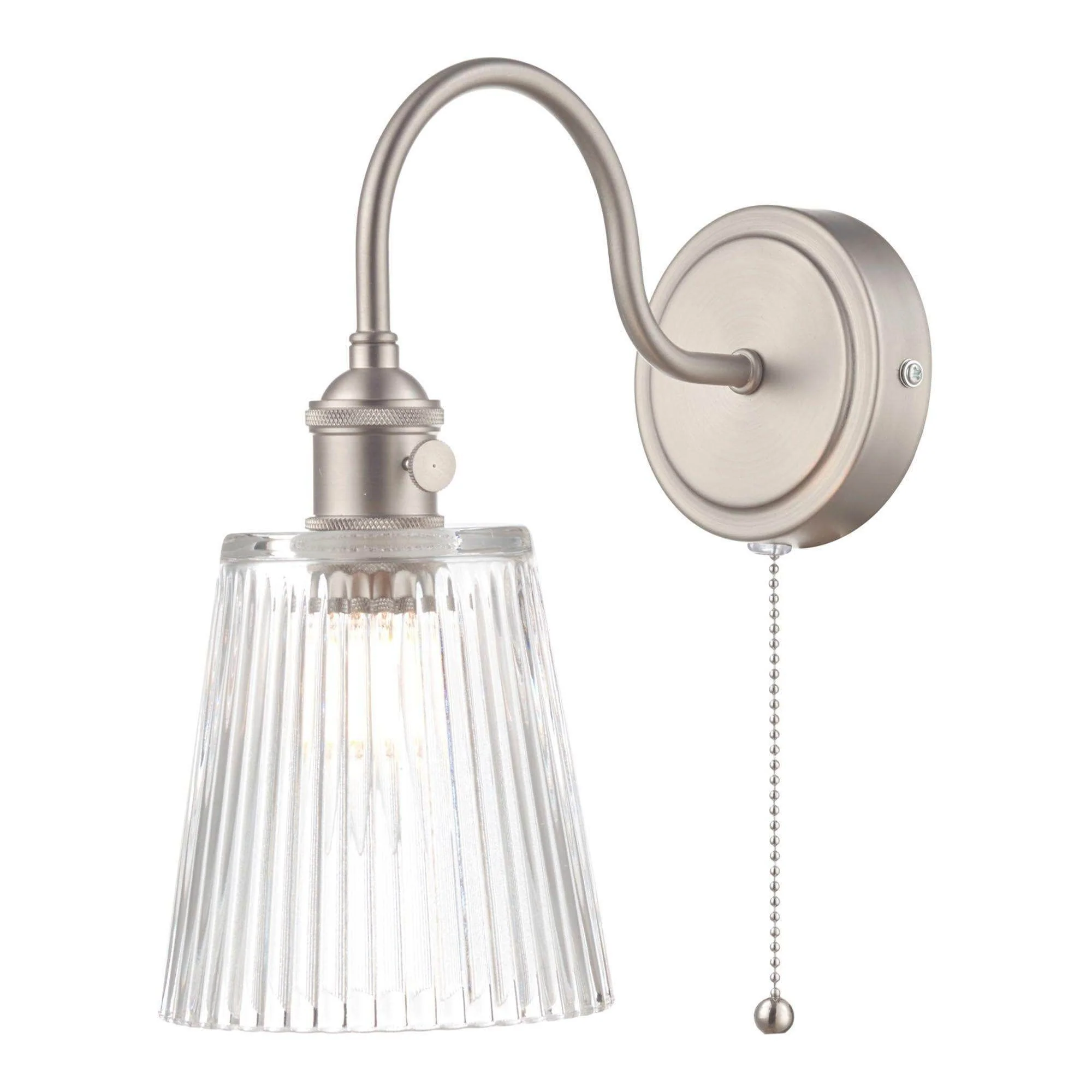 Hadano - 1lt Wall Light Antique Chrome With Clear Flared Glass/Ribbed Glass/Antique Pewter Shade/Aged Brass Shade/Clear Ribbed Glass Shade - Image 8