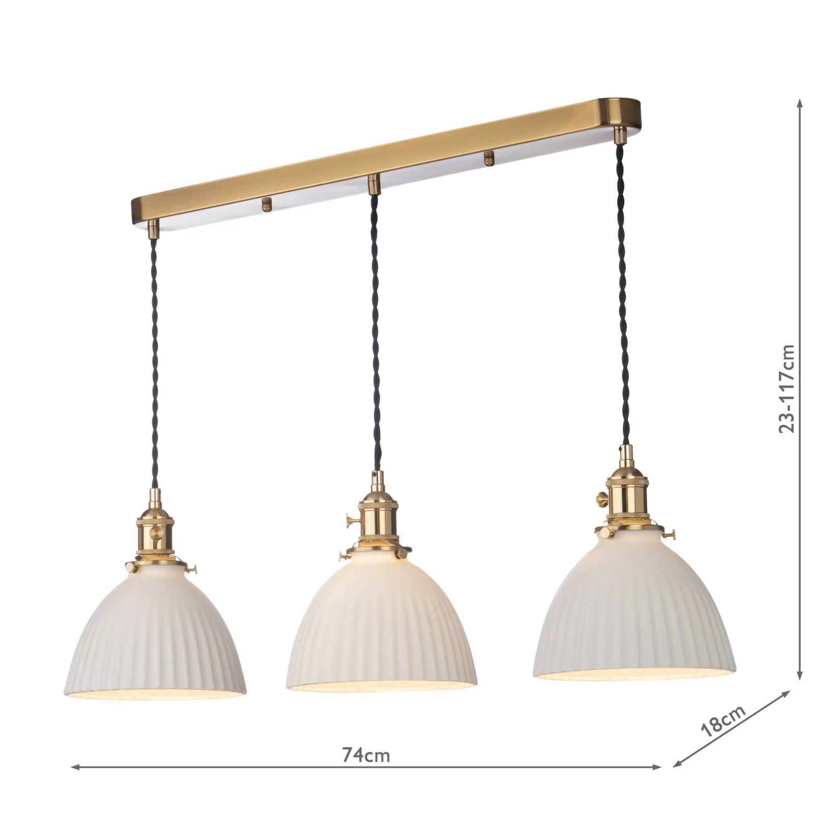 Hadano 3 Light Kitchen Light Antique Chrome & Ceramic -  Various Shapes - Image 10