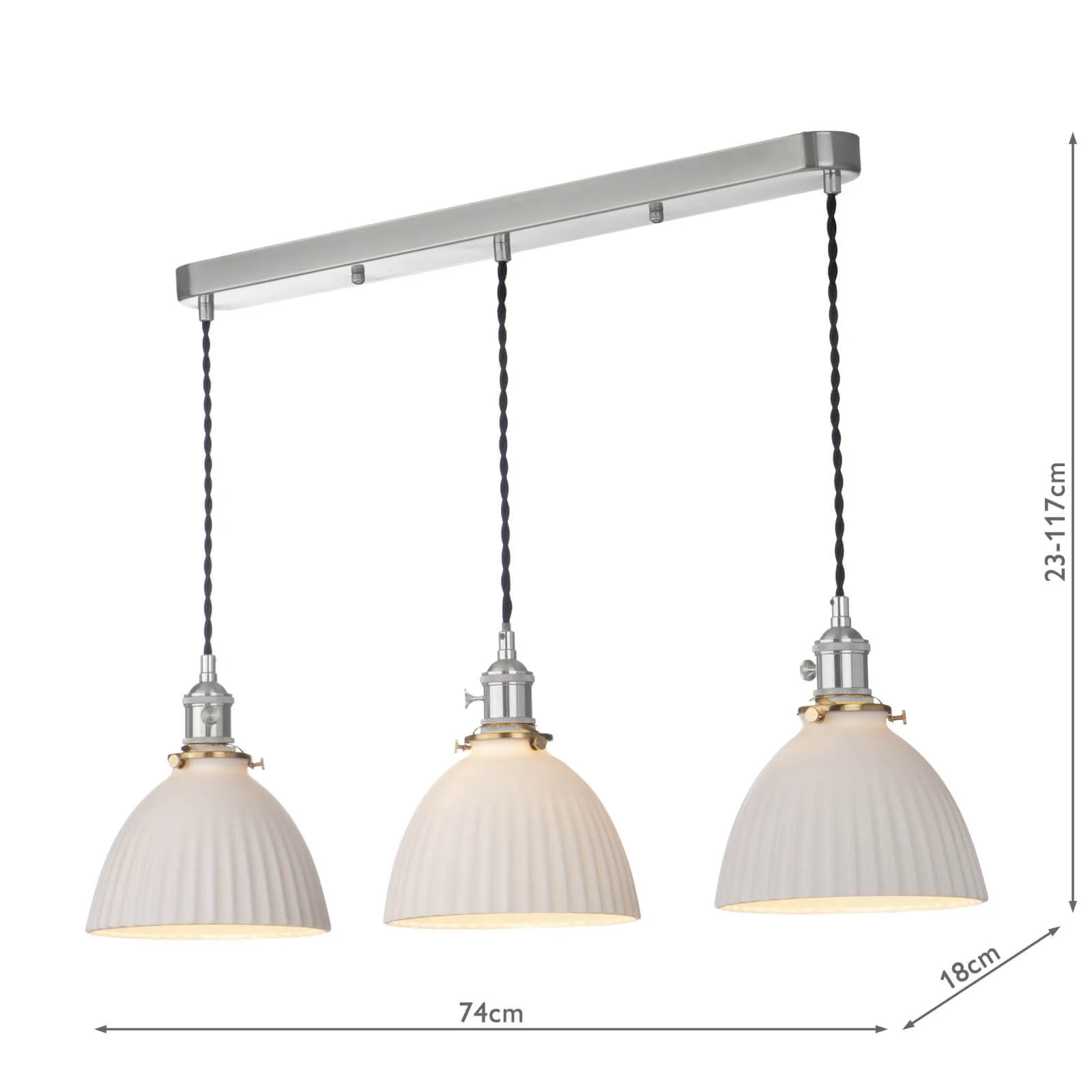 Hadano 3 Light Kitchen Light Antique Chrome & Ceramic -  Various Shapes - Image 3