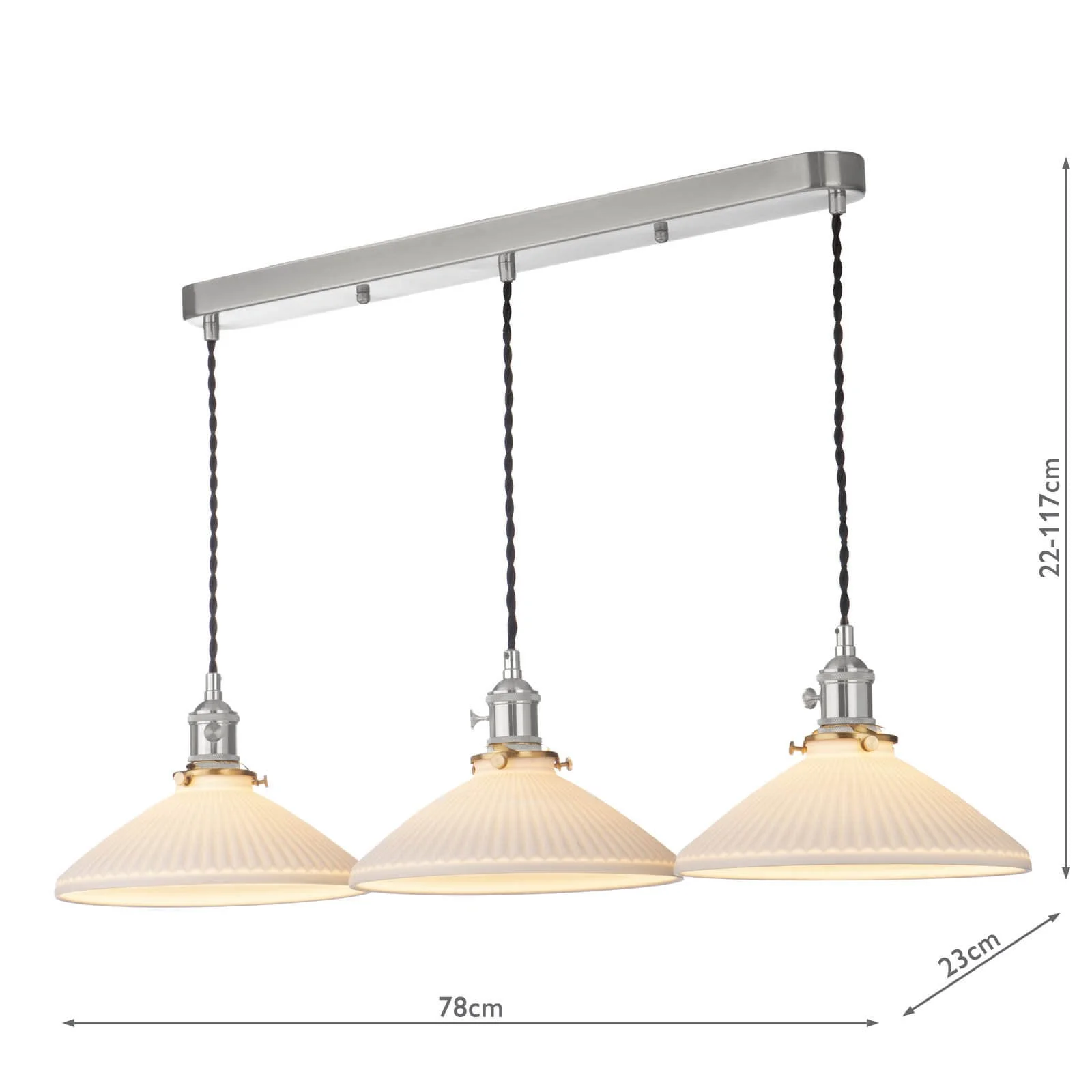 Hadano 3 Light Kitchen Light Antique Chrome & Ceramic -  Various Shapes - Image 6