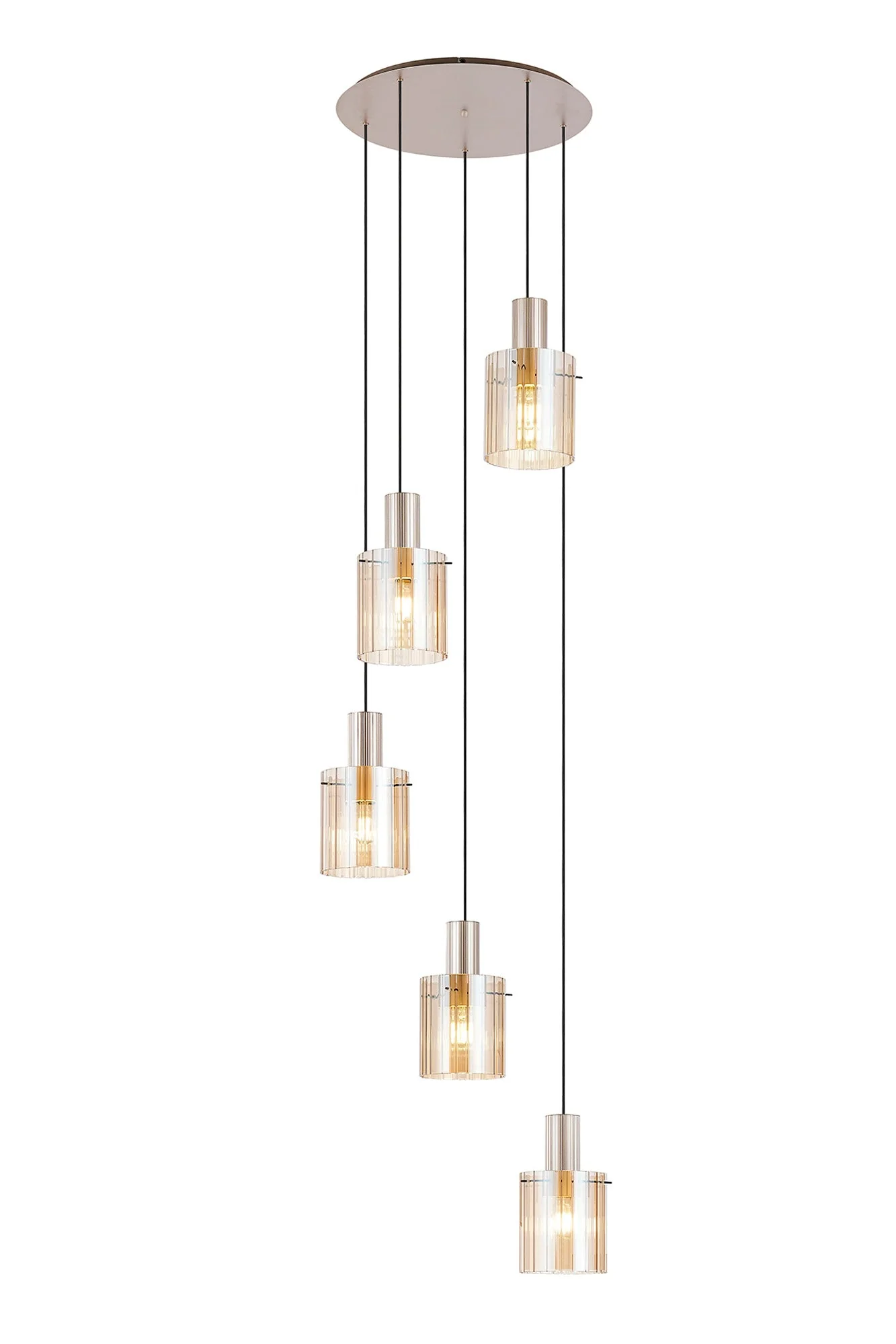 Hailey 5Lt Cluster Pendant Wide Line Glass - Various Colours - Image 5