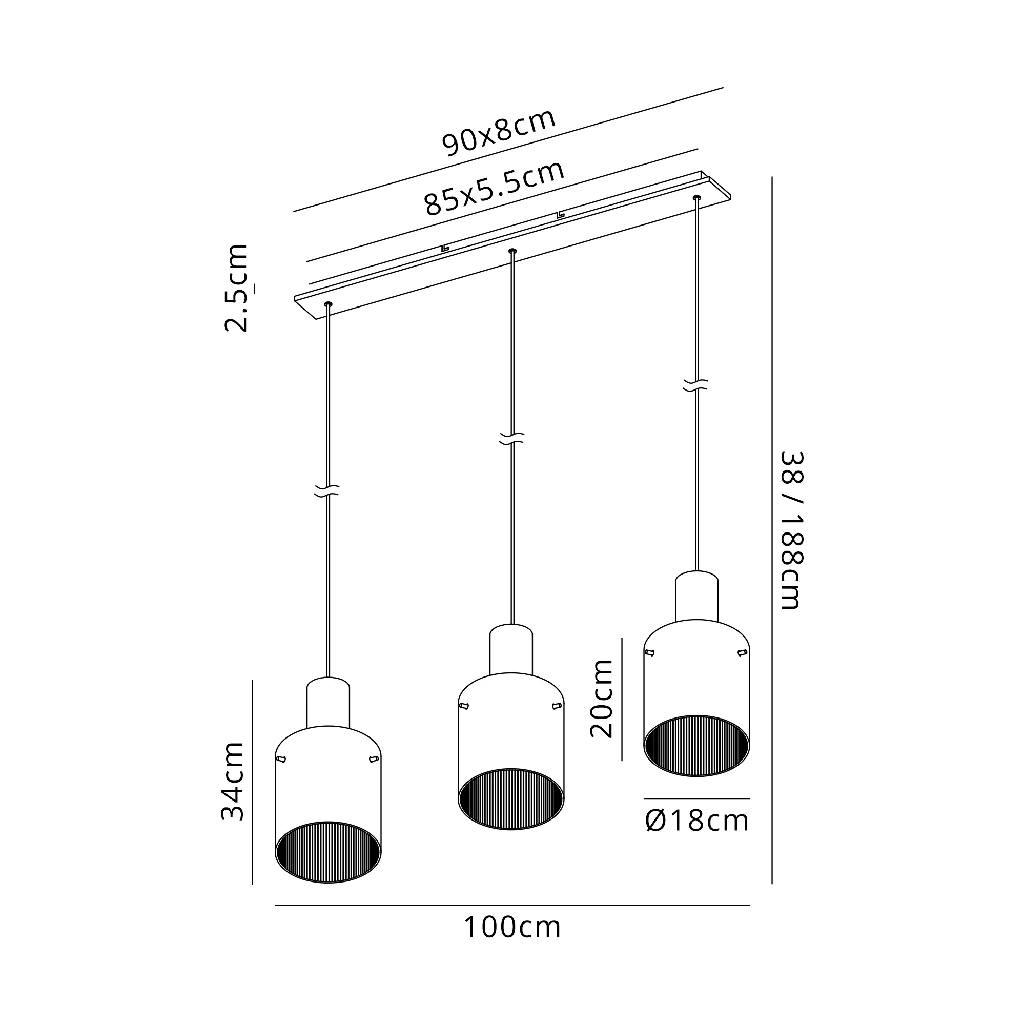 Hailey Linear Pendant, 3 Light Adjustable E27, - Various Finishes - Image 11