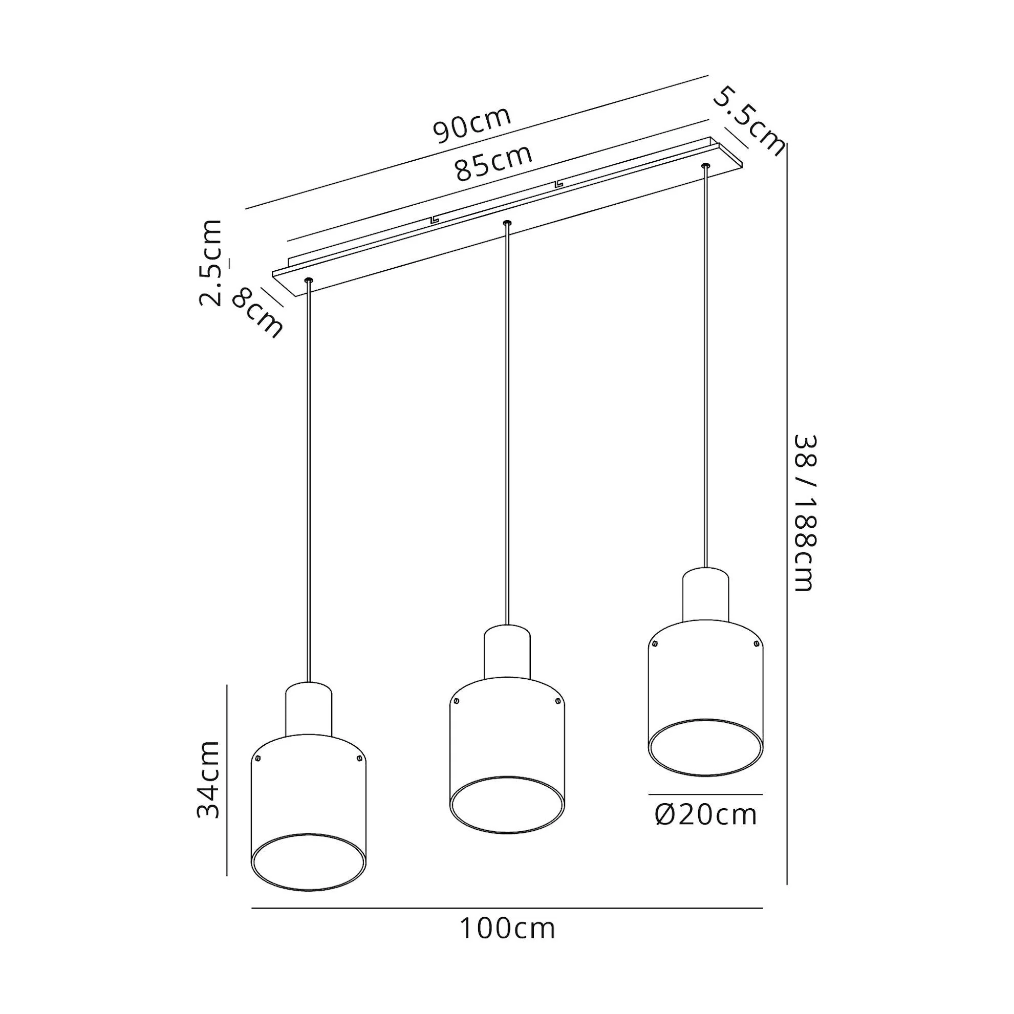 Hailey Linear Pendant, 3 Light Adjustable E27, - Various Finishes - Image 5