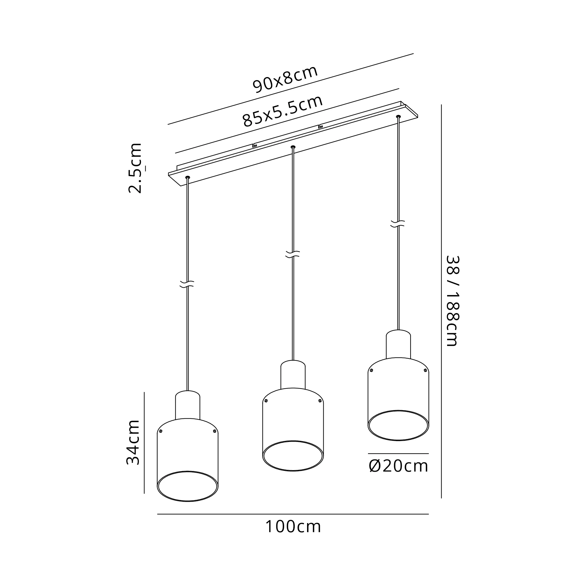Hailey Linear Pendant, 3 Light Adjustable E27, - Various Finishes - Image 8