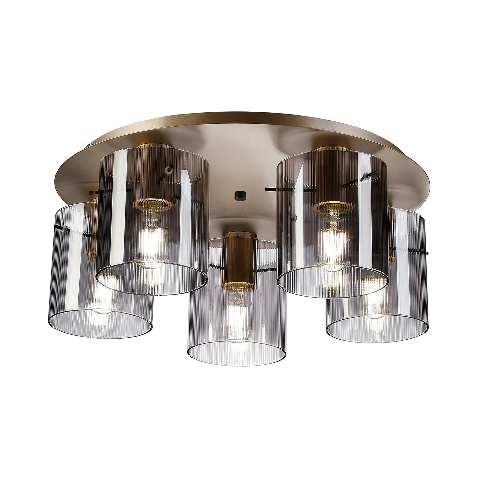 Hailey Ribbed 5 Light Flush Fitting, Narrow Line Glass - Various Finishes - Image 13