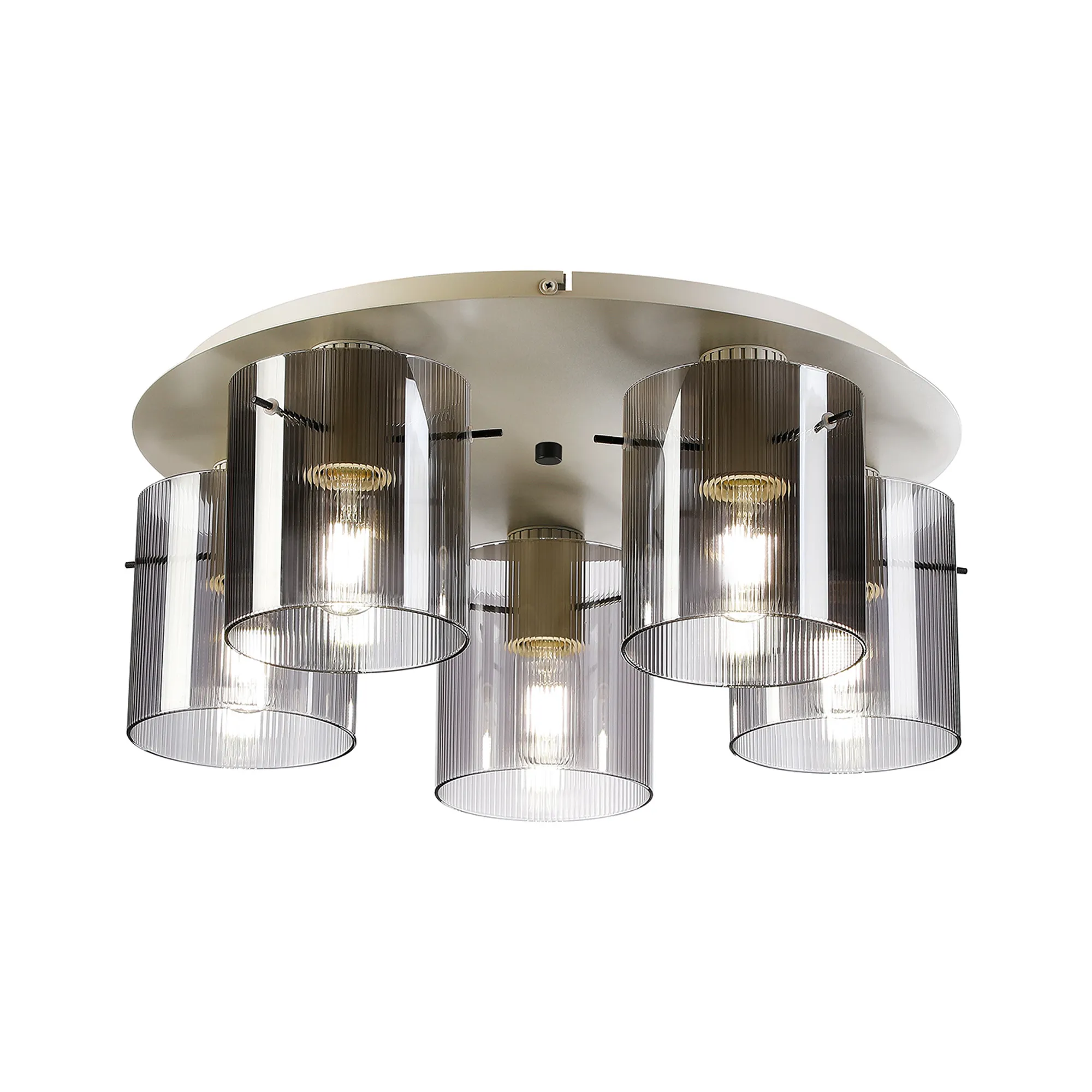 Hailey Ribbed 5 Light Flush Fitting, Narrow Line Glass - Various Finishes - Image 3