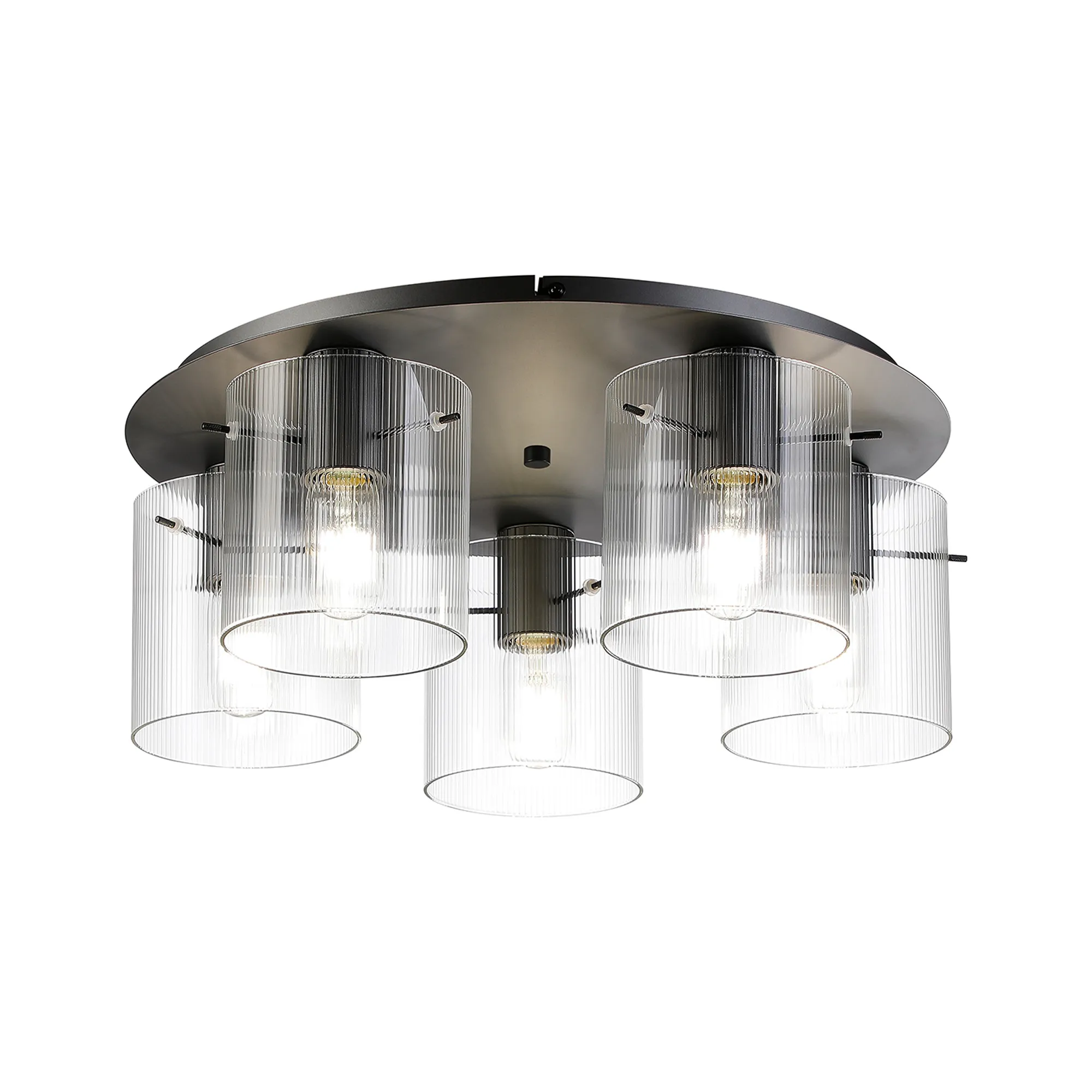 Hailey Ribbed 5 Light Flush Fitting, Narrow Line Glass - Various Finishes - Image 6