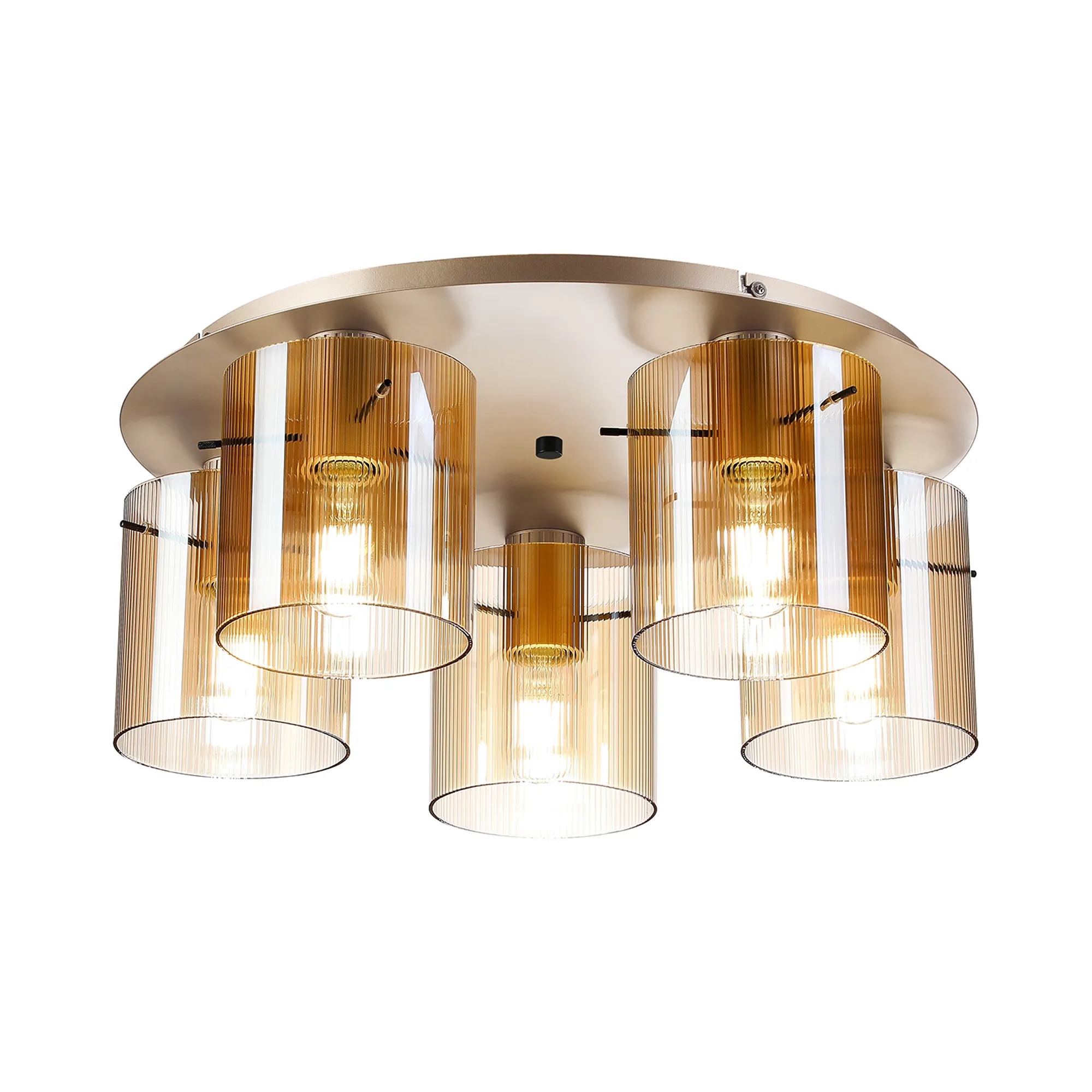 Hailey Ribbed 5 Light Flush Fitting, Narrow Line Glass - Various Finishes - Image 8