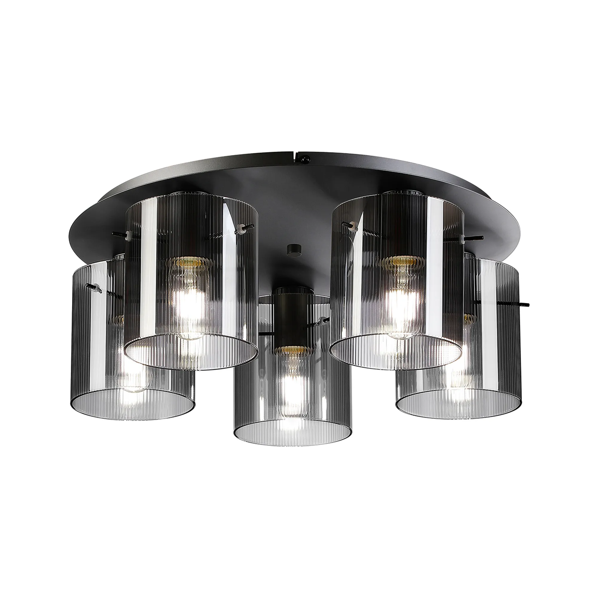 Hailey Ribbed 5 Light Flush Fitting, Narrow Line Glass - Various Finishes - Image 9