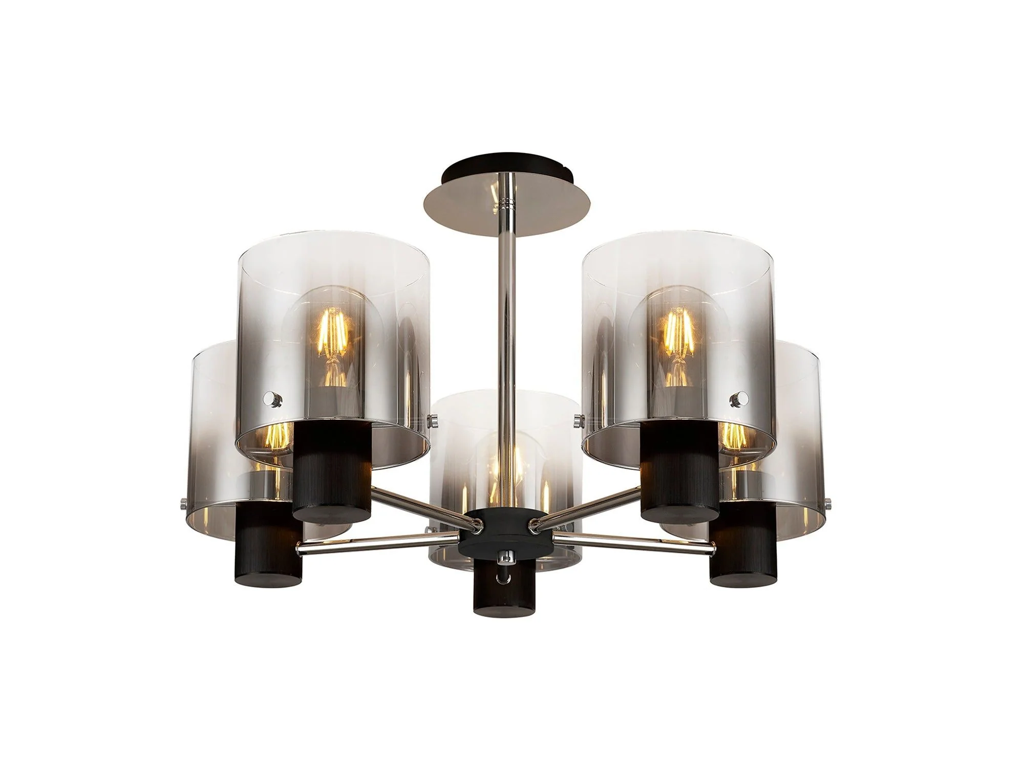 Hailey Semi-Flush Ceiling Light 3/5Lt, Black/Smoke Fade Glass & Mocha/Amber Glass - Image 2