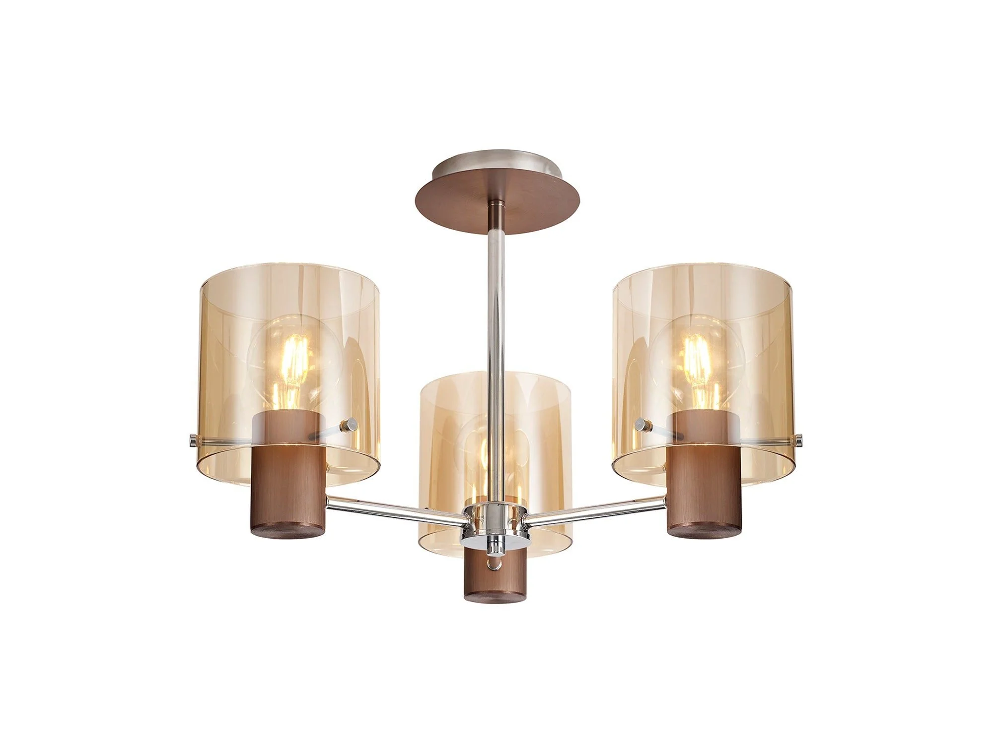Hailey Semi-Flush Ceiling Light 3/5Lt, Black/Smoke Fade Glass & Mocha/Amber Glass - Image 3