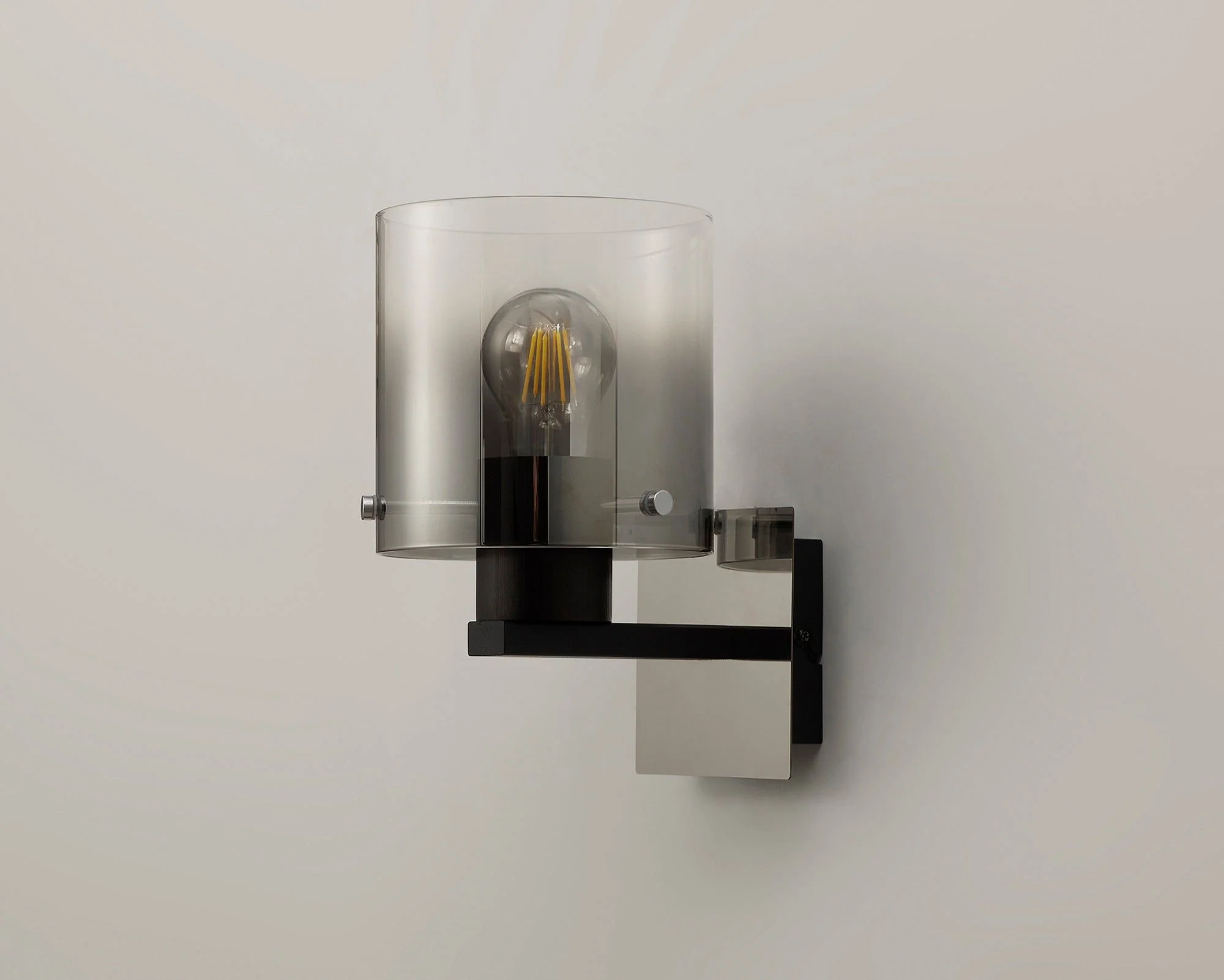 Hailey Single Switched Wall Lamp, 1 Light, E27, Black/Smoke Fade Glass, Mocha/Amber Glass - Image 2