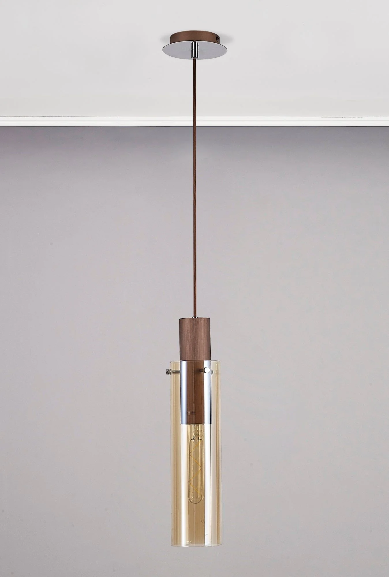Hailey Slim 1Lt Single Pendant Ceiling Light Adjustable With Polished Chrome & Mocha/Black, Amber/Smoke Fade Glass - Image 2