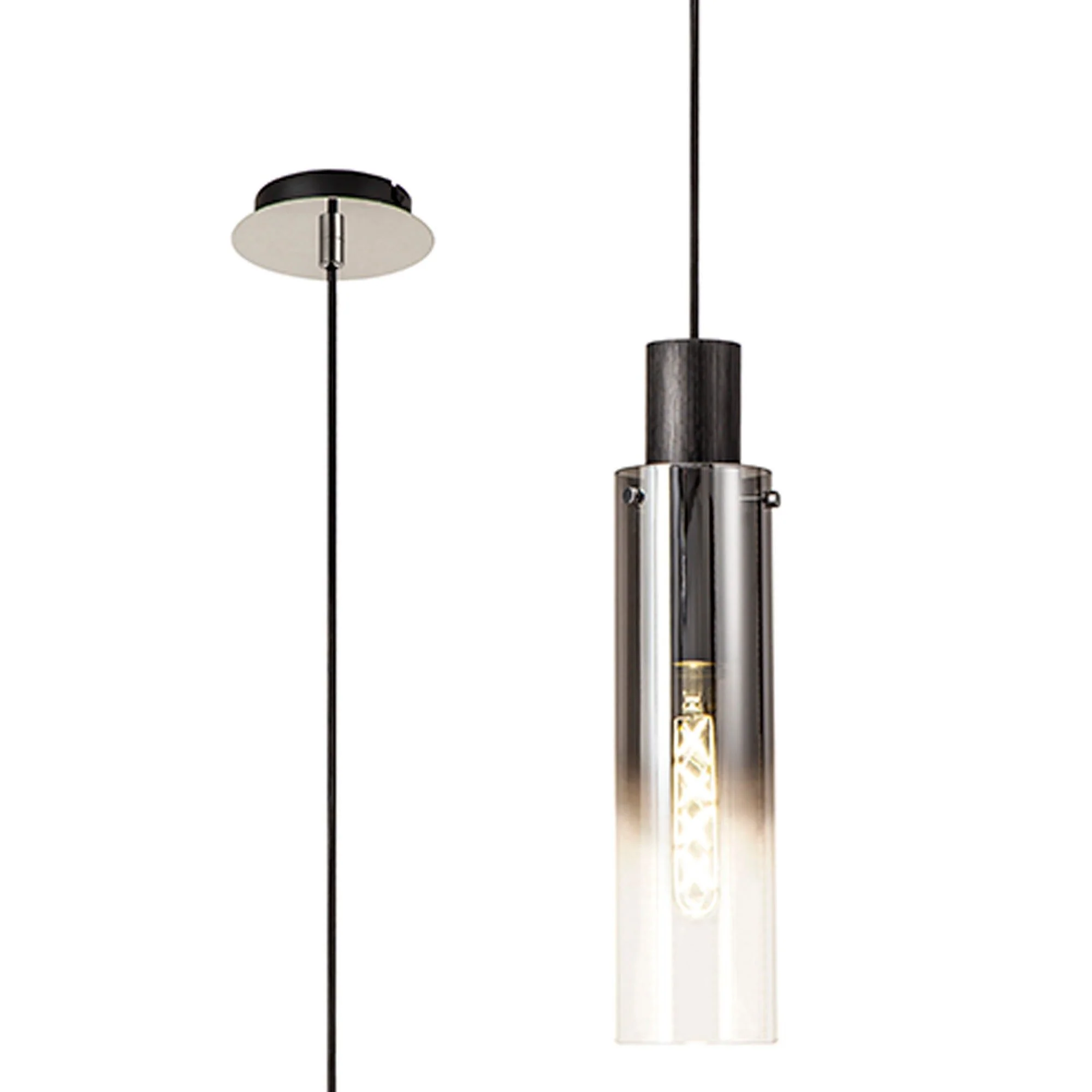 Hailey Slim 1Lt Single Pendant Ceiling Light Adjustable With Polished Chrome & Mocha/Black, Amber/Smoke Fade Glass - Image 3