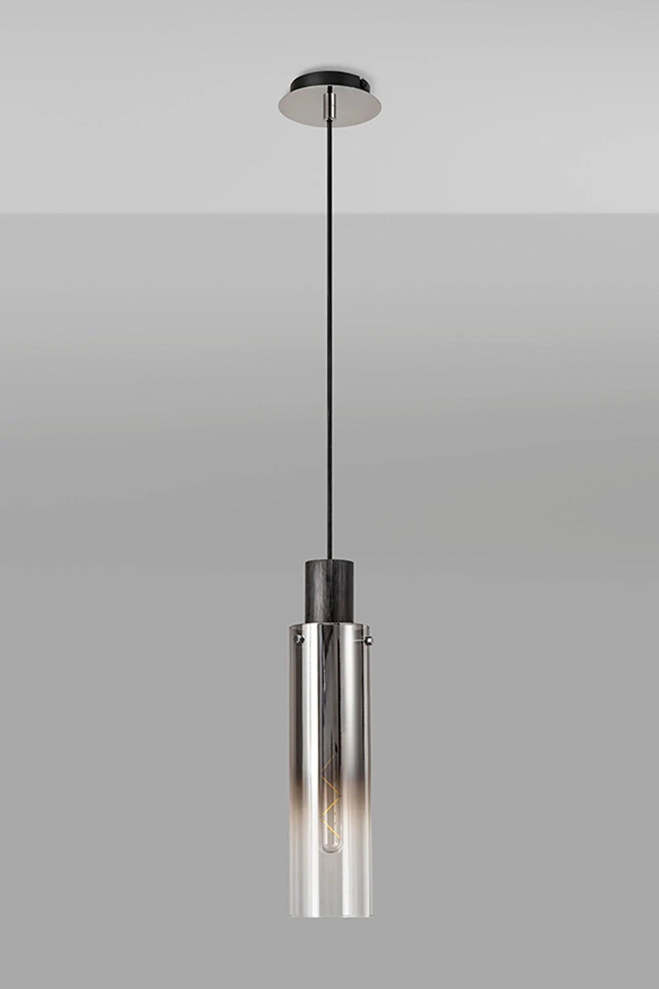 Hailey Slim 1Lt Single Pendant Ceiling Light Adjustable With Polished Chrome & Mocha/Black, Amber/Smoke Fade Glass - Image 4