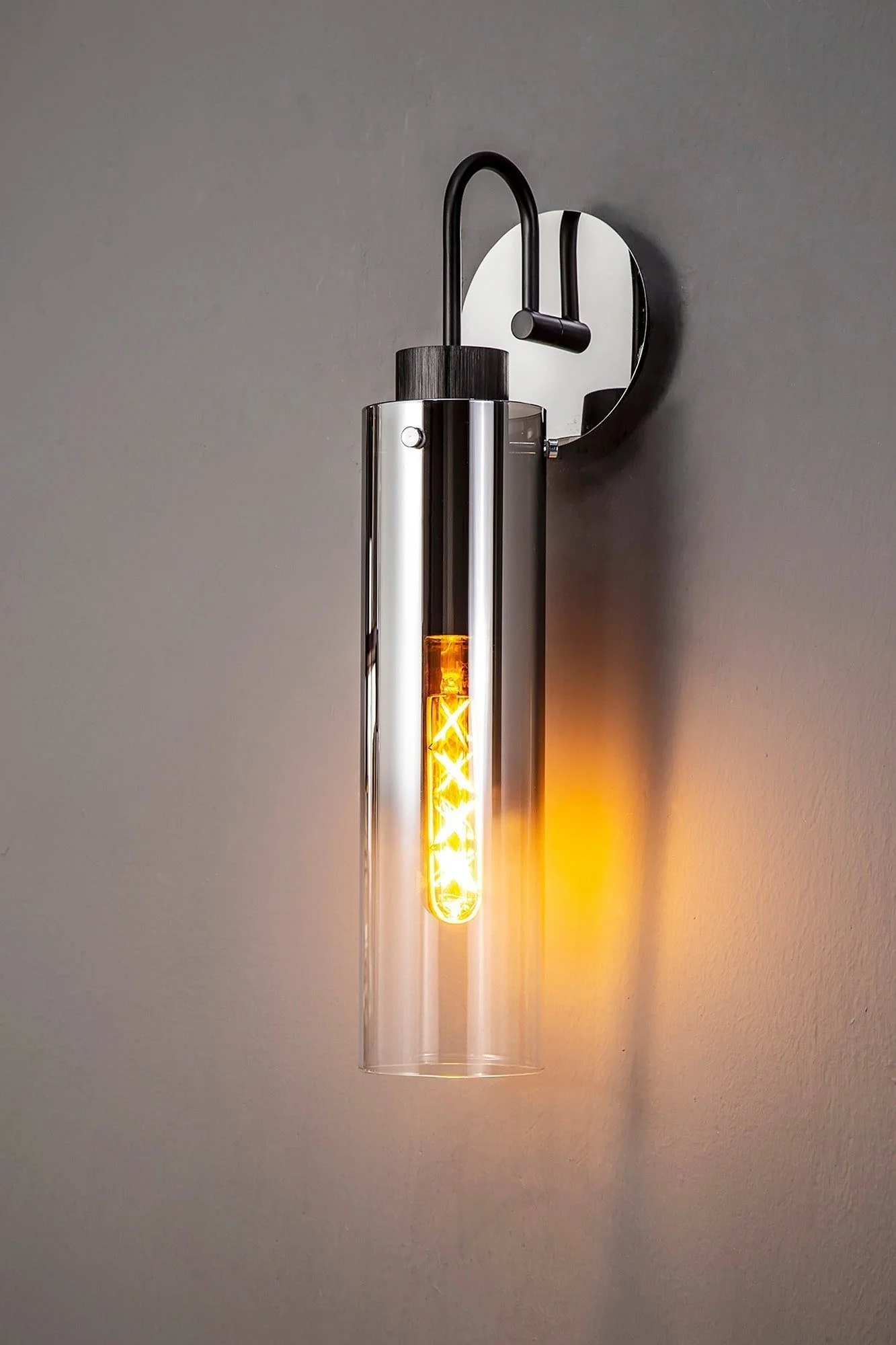 Hailey Slim 1L Wall Light Single Switched E27 With Polished Chrome & Black, Smoke Fade Glass IP20 - Image 2
