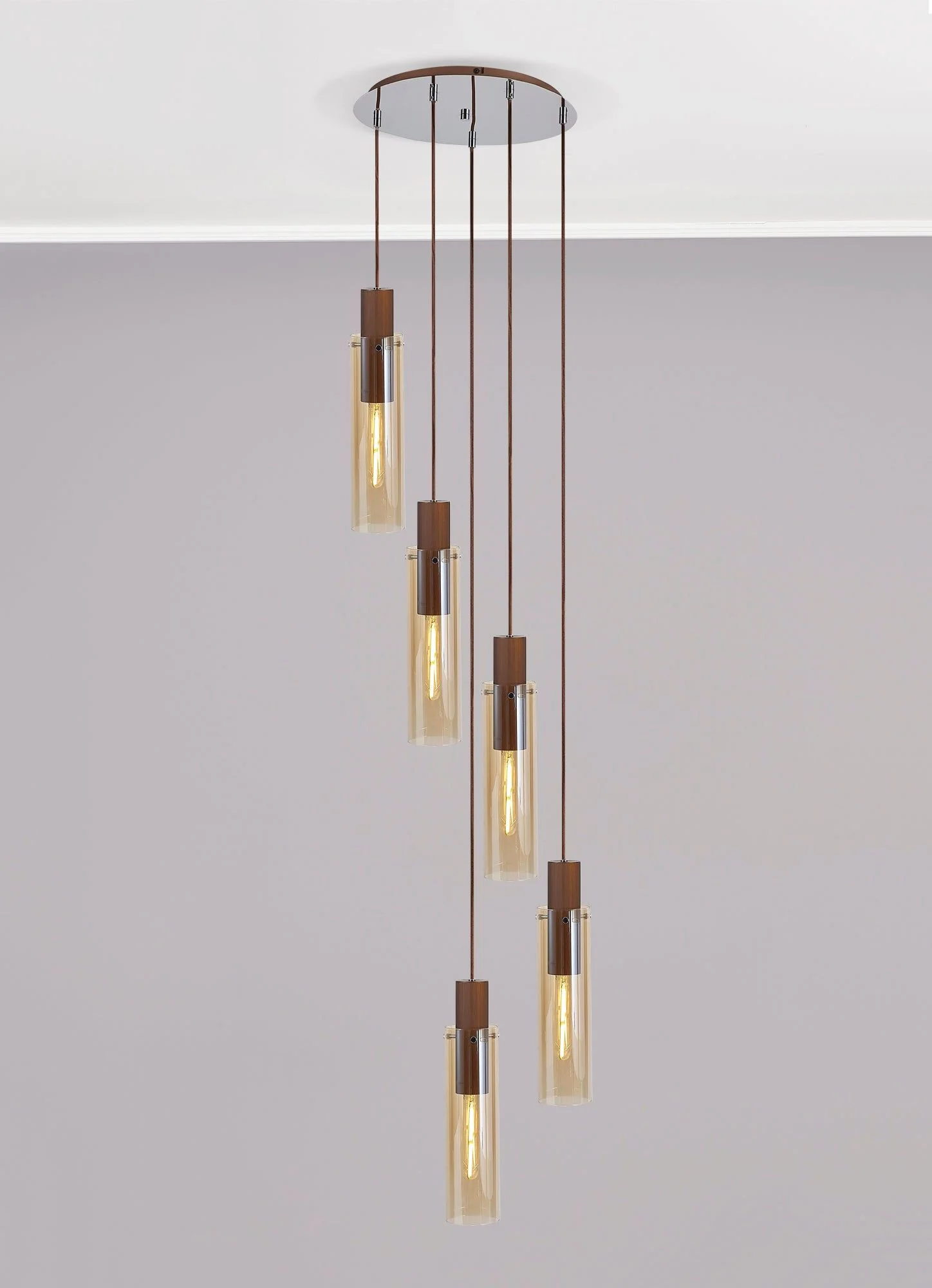 Hailey Slim 5L Cluster Ceiling Light Adjustable E27 With Polished Chrome & Mocha - Image 2