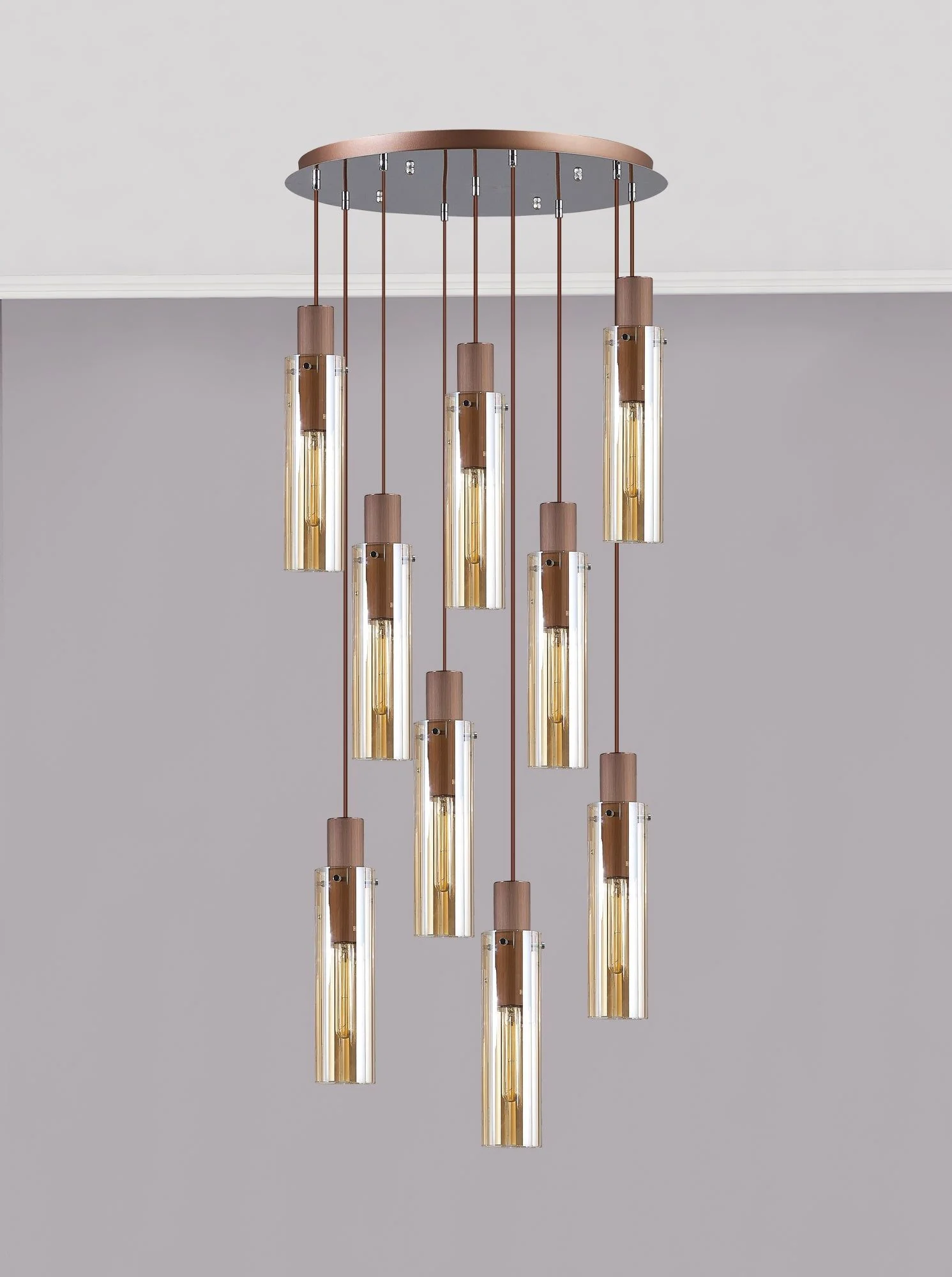 Hailey Slim 9L Double Height/Cluster Ceiling Light E27 With Polished Chrome & Mocha - Image 2