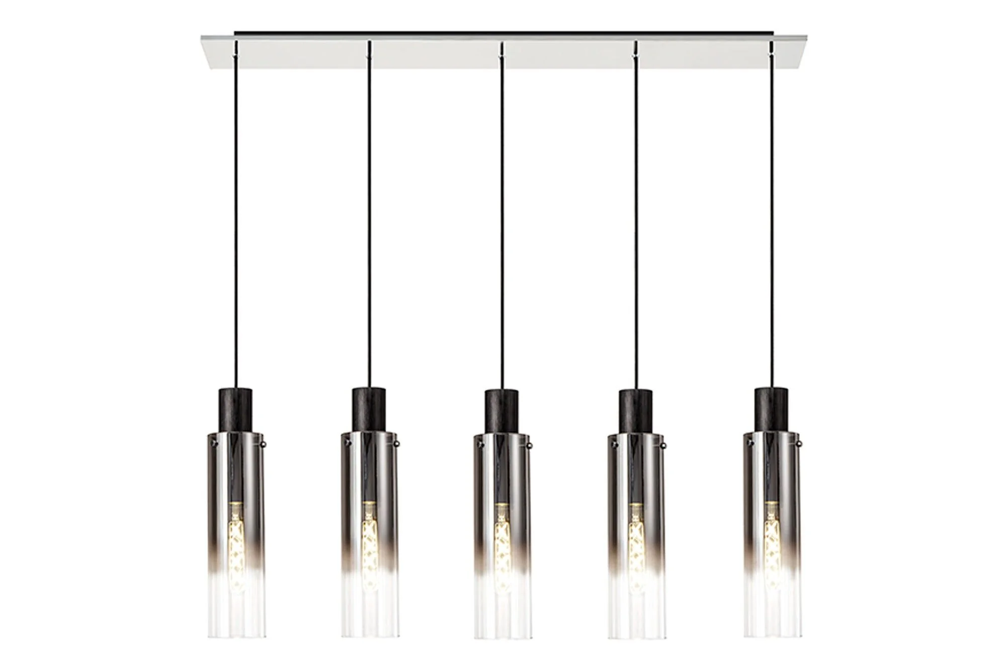 Hailey Slim Linear Pendant, 4/5/7 Light Adjustable, Black/Smoke Fade Glass - Image 2