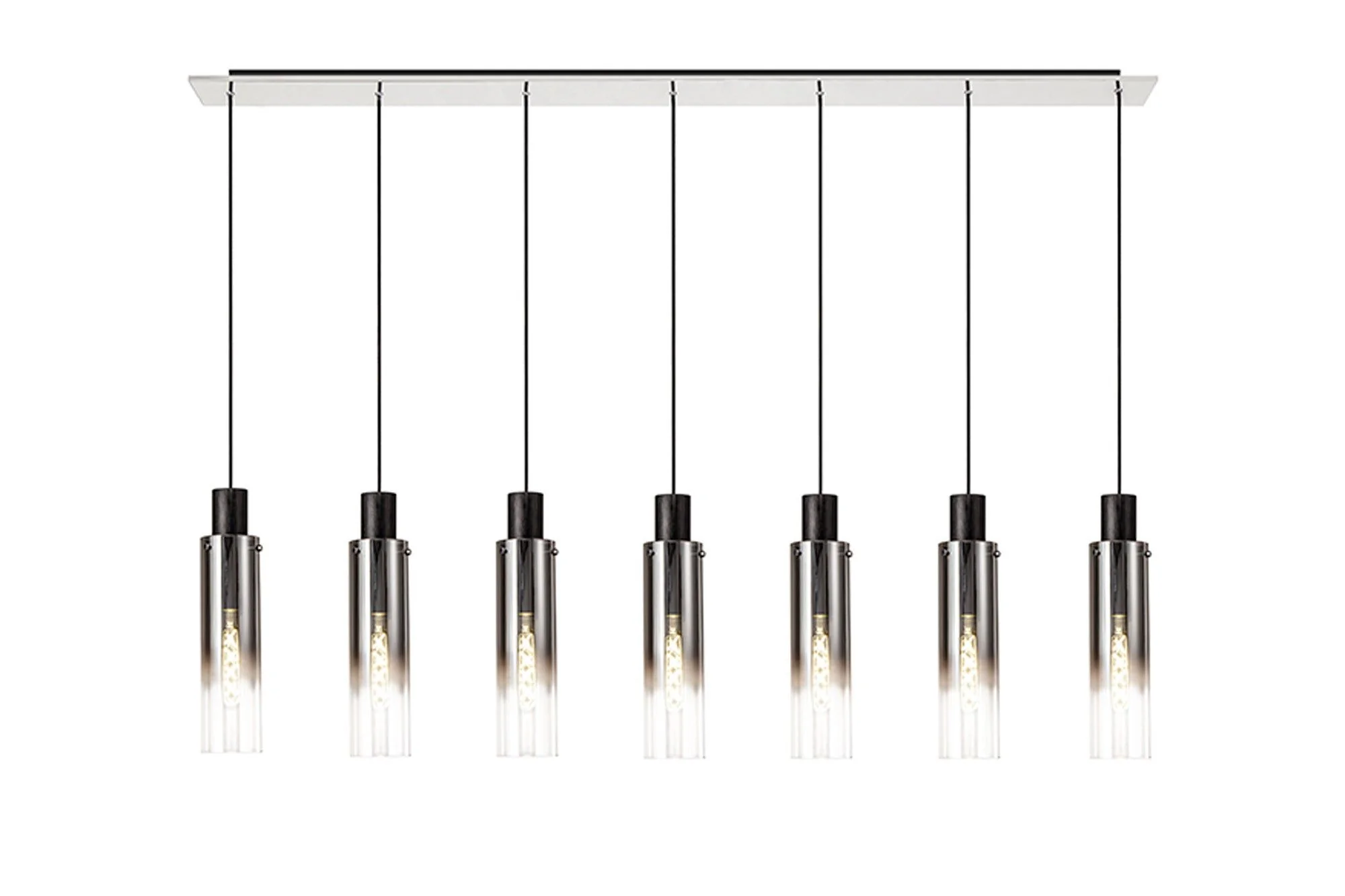 Hailey Slim Linear Pendant, 4/5/7 Light Adjustable, Black/Smoke Fade Glass - Image 3