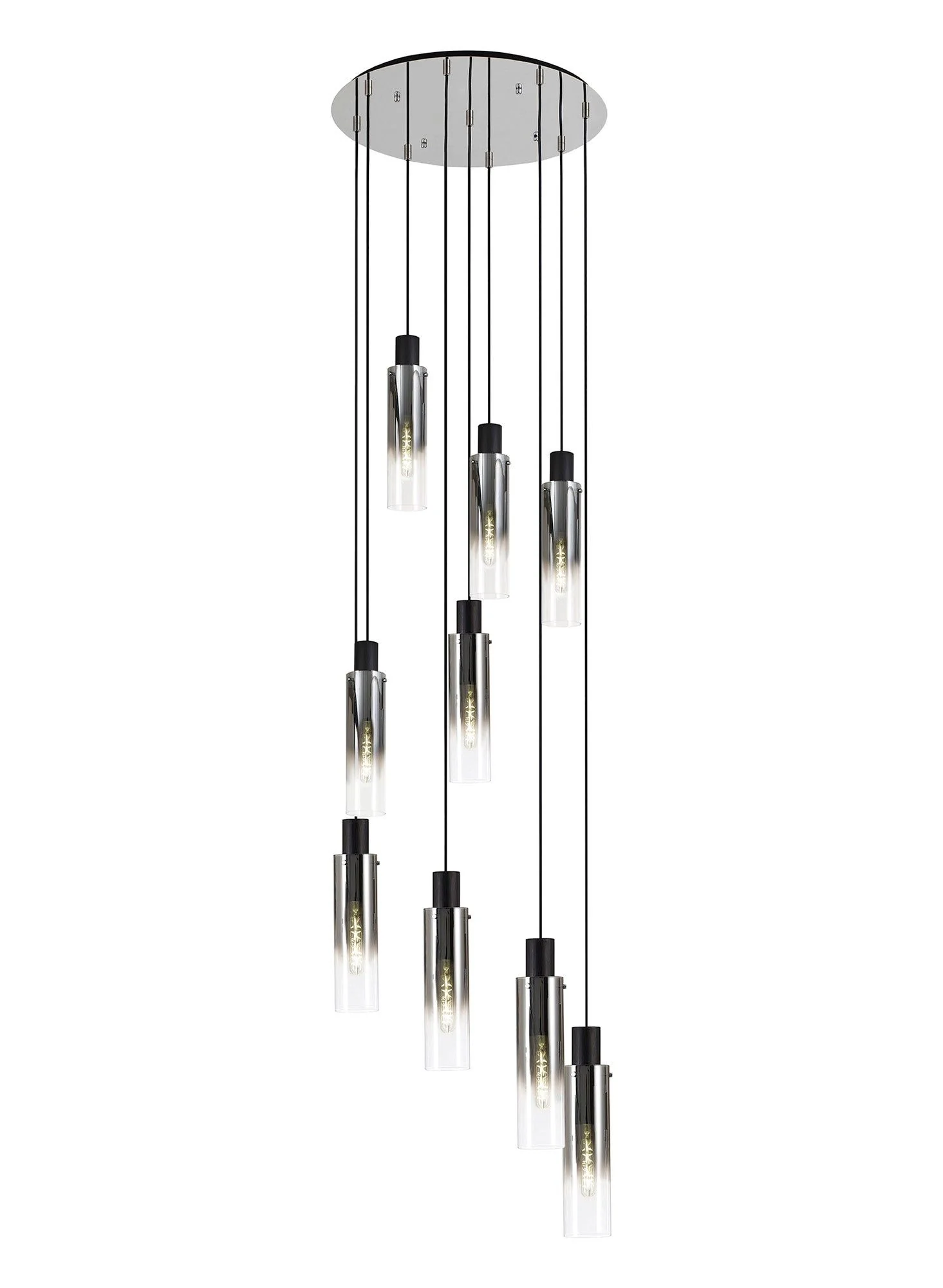 Hailey Slim Round Pendant, 15/3/5/9 Light Adjustable-Black/Smoke Fade Glass - Image 3
