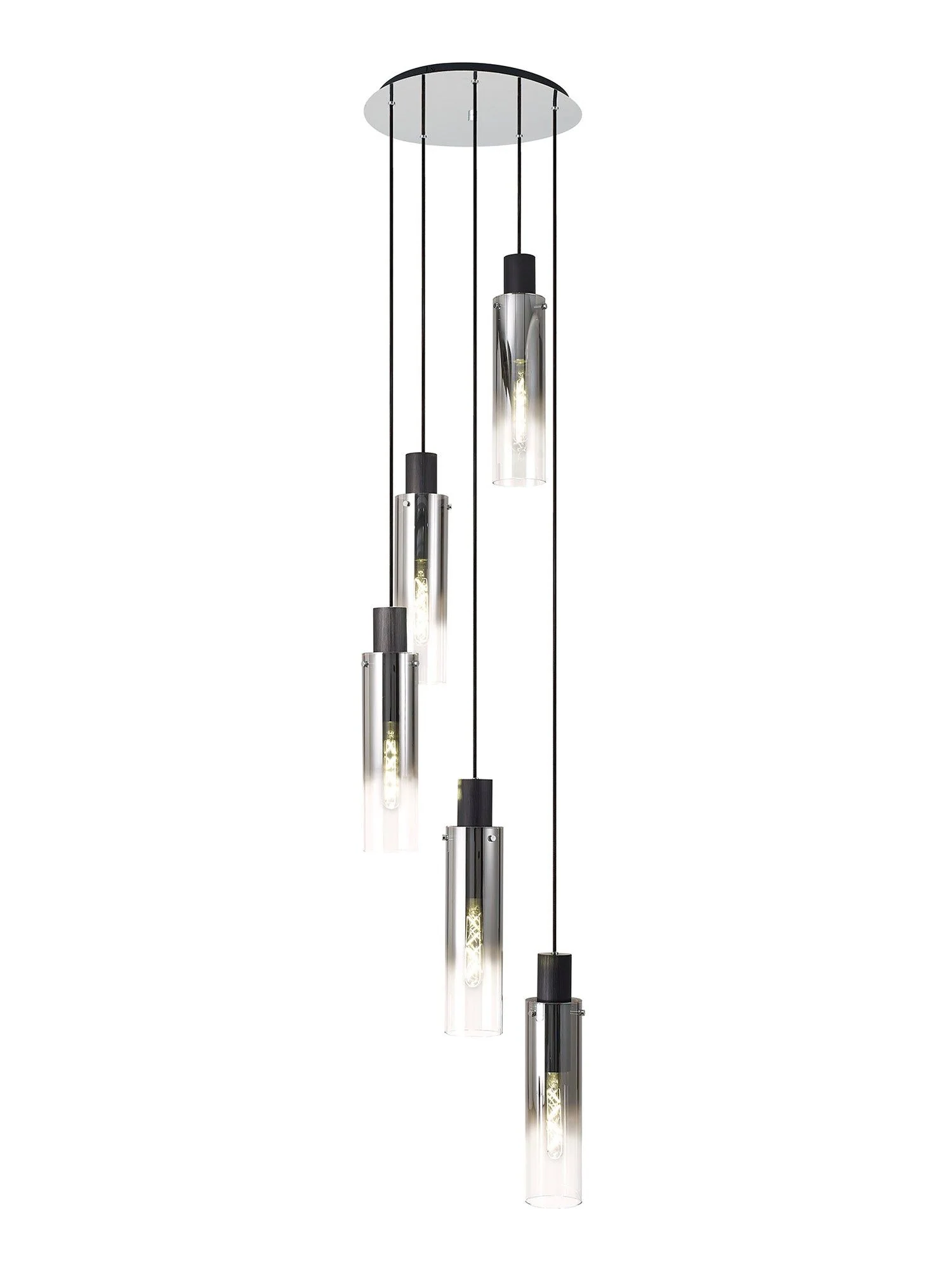 Hailey Slim Round Pendant, 15/3/5/9 Light Adjustable-Black/Smoke Fade Glass - Image 4